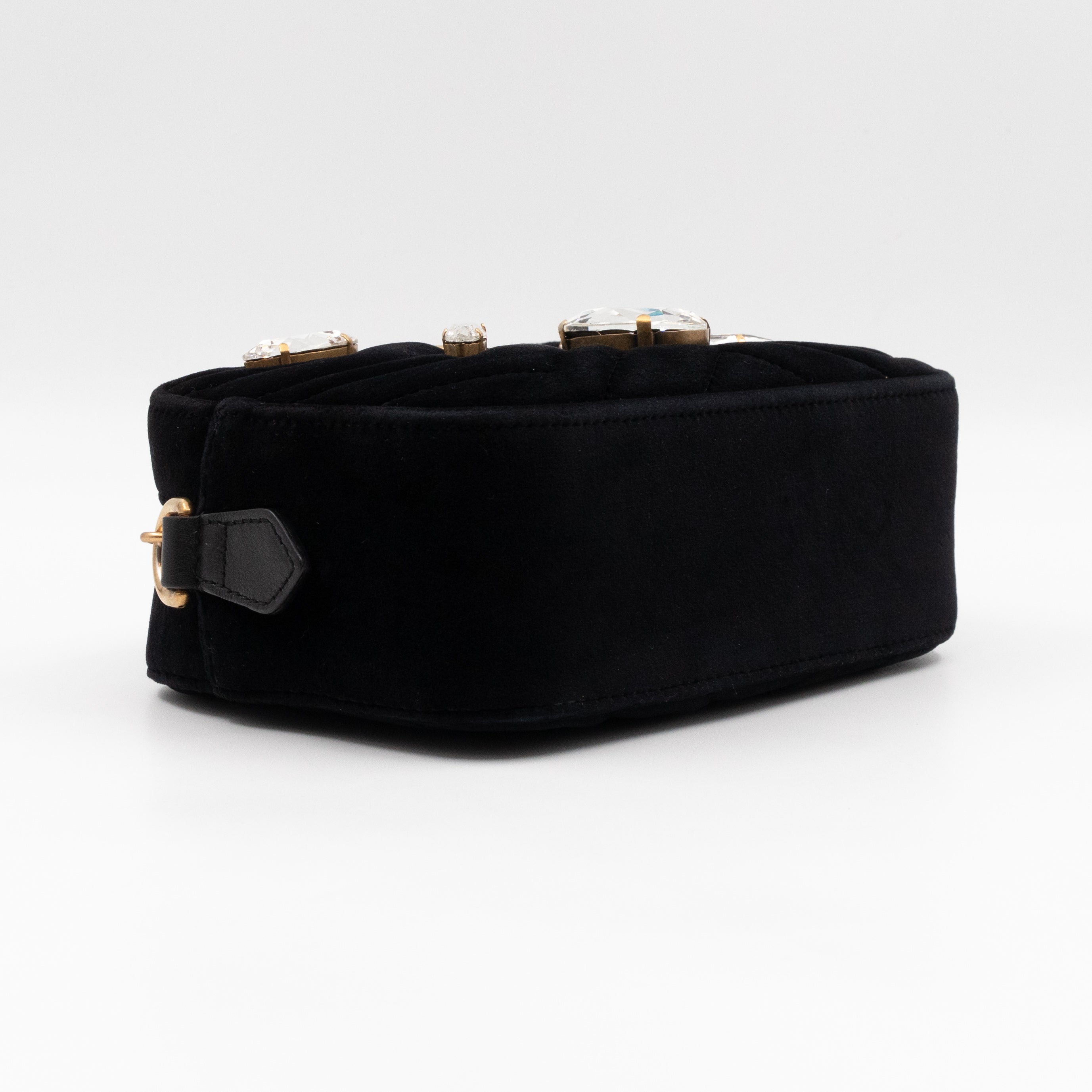 GG Marmont Mini Black Velvet Crystals