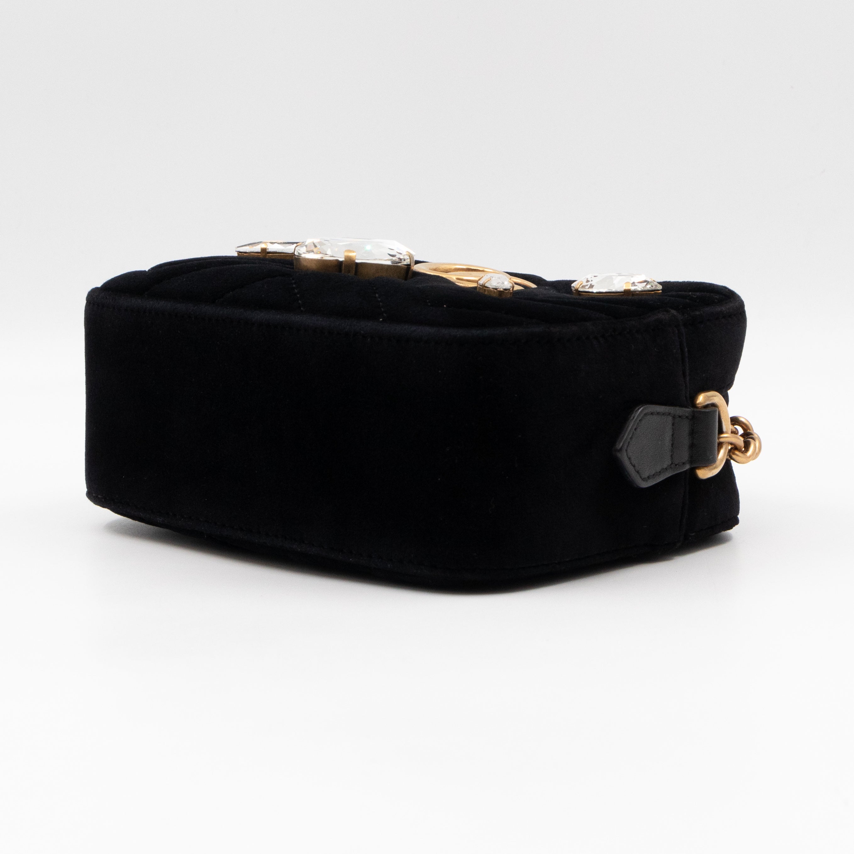 GG Marmont Mini Black Velvet Crystals