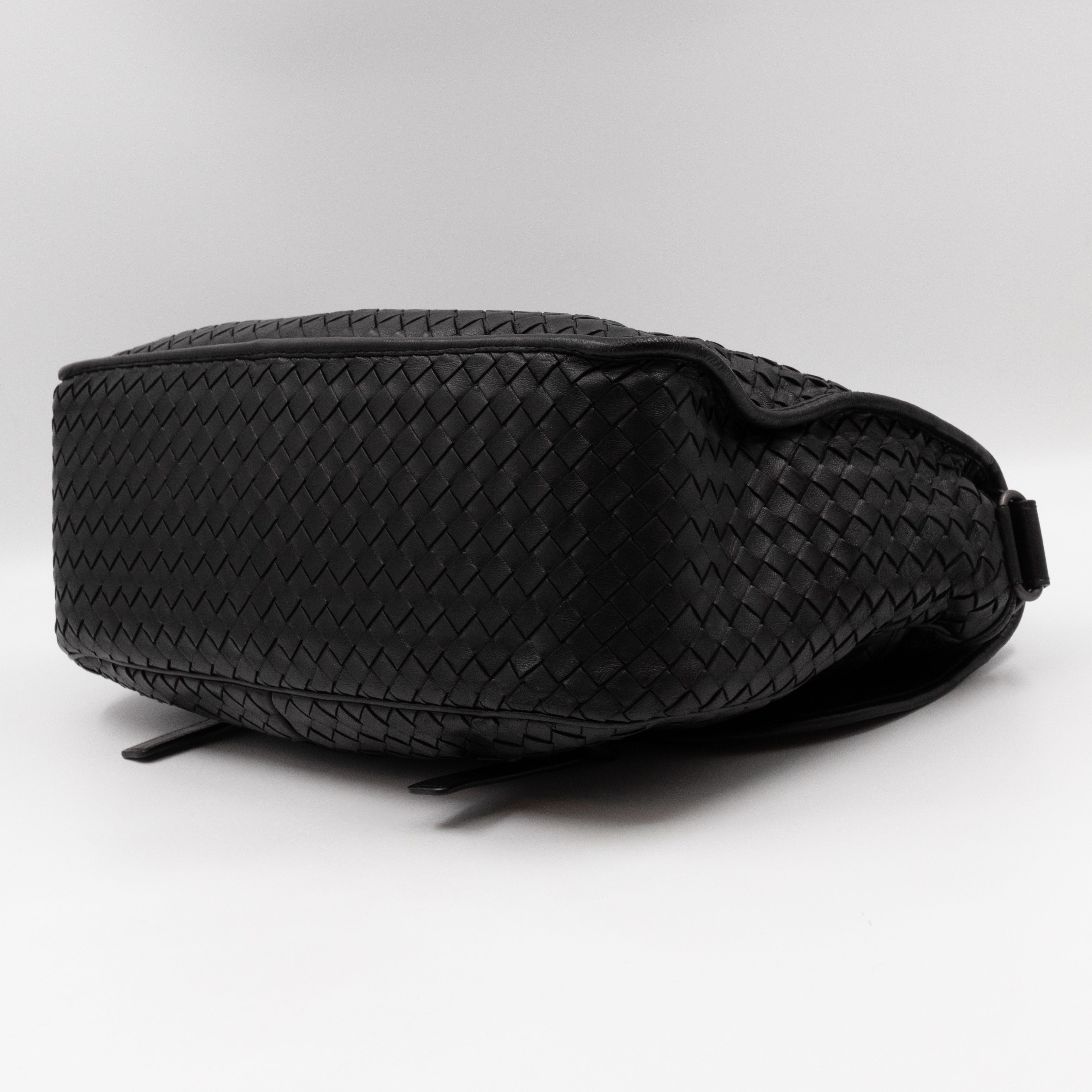 Gardena Messenger Bag Black Intrecciato Leather