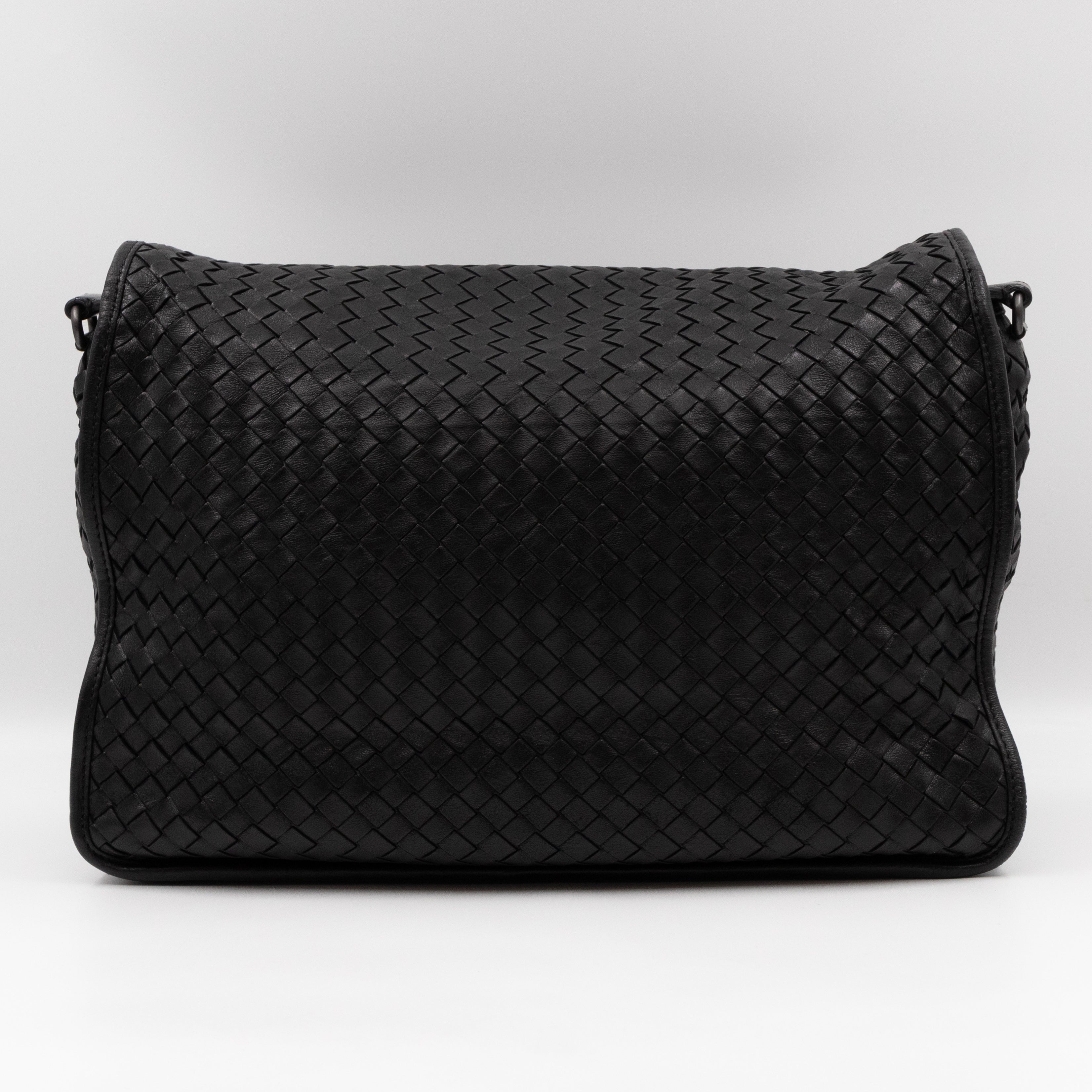 Gardena Messenger Bag Black Intrecciato Leather