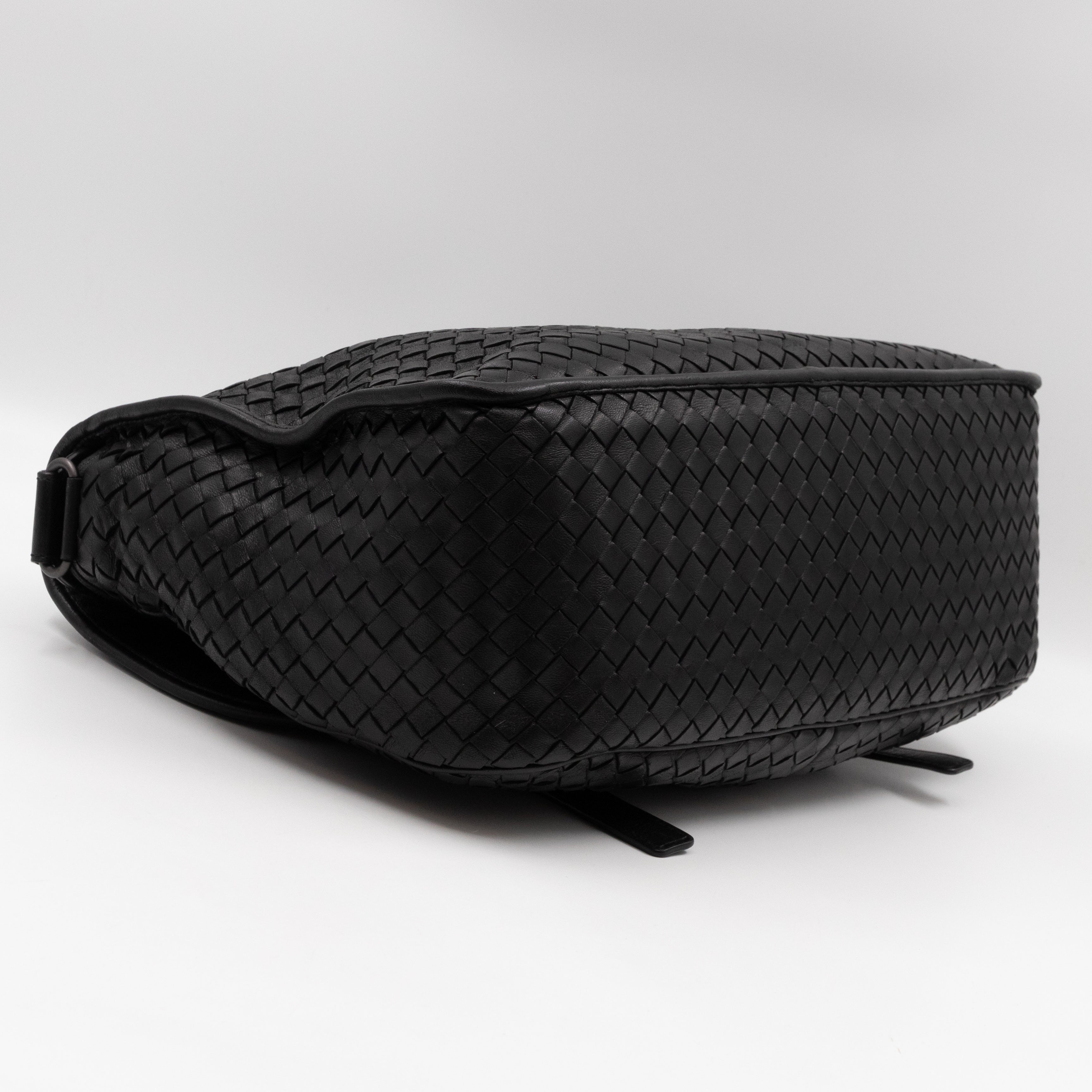 Gardena Messenger Bag Black Intrecciato Leather