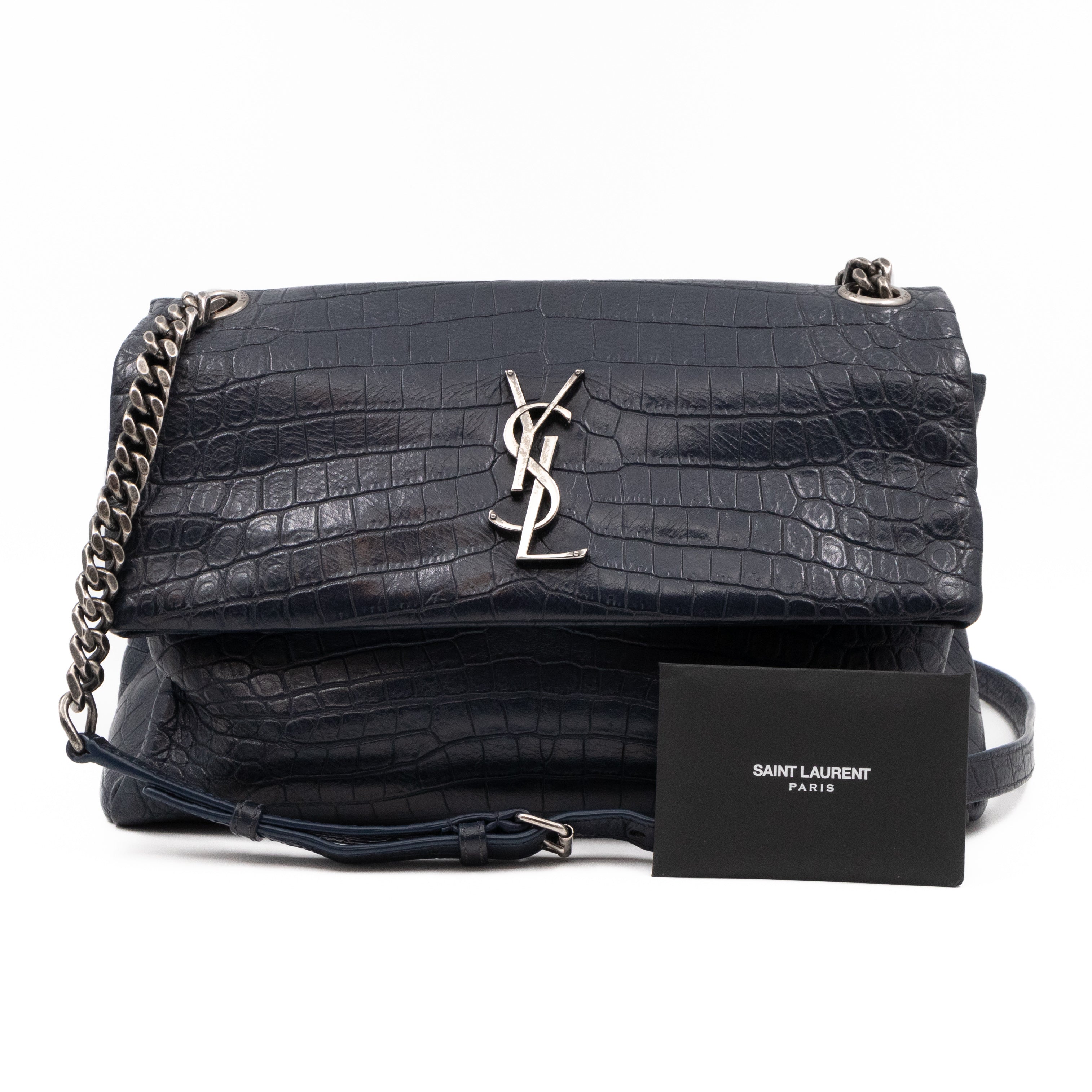 West Hollywood Medium Blue Croc Embossed Leather