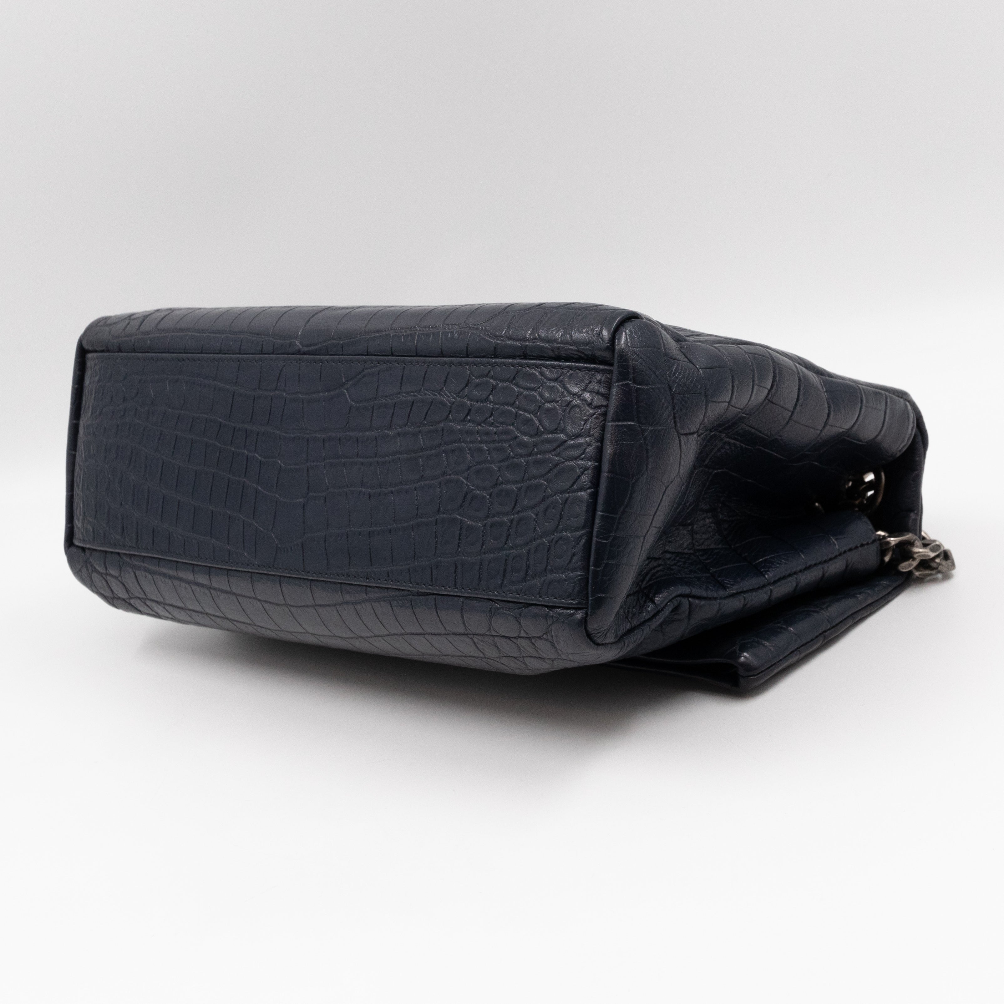 West Hollywood Medium Blue Croc Embossed Leather