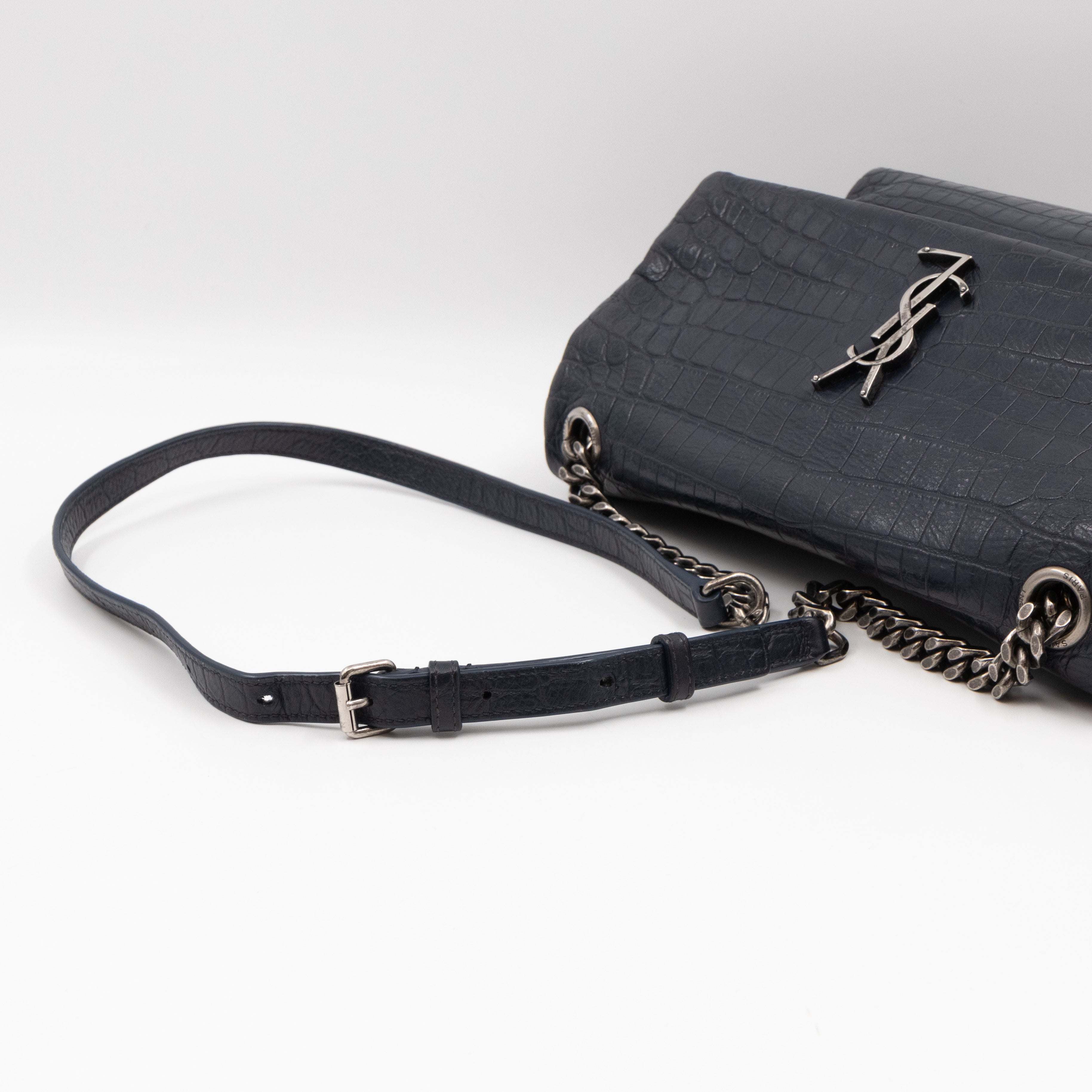 West Hollywood Medium Blue Croc Embossed Leather