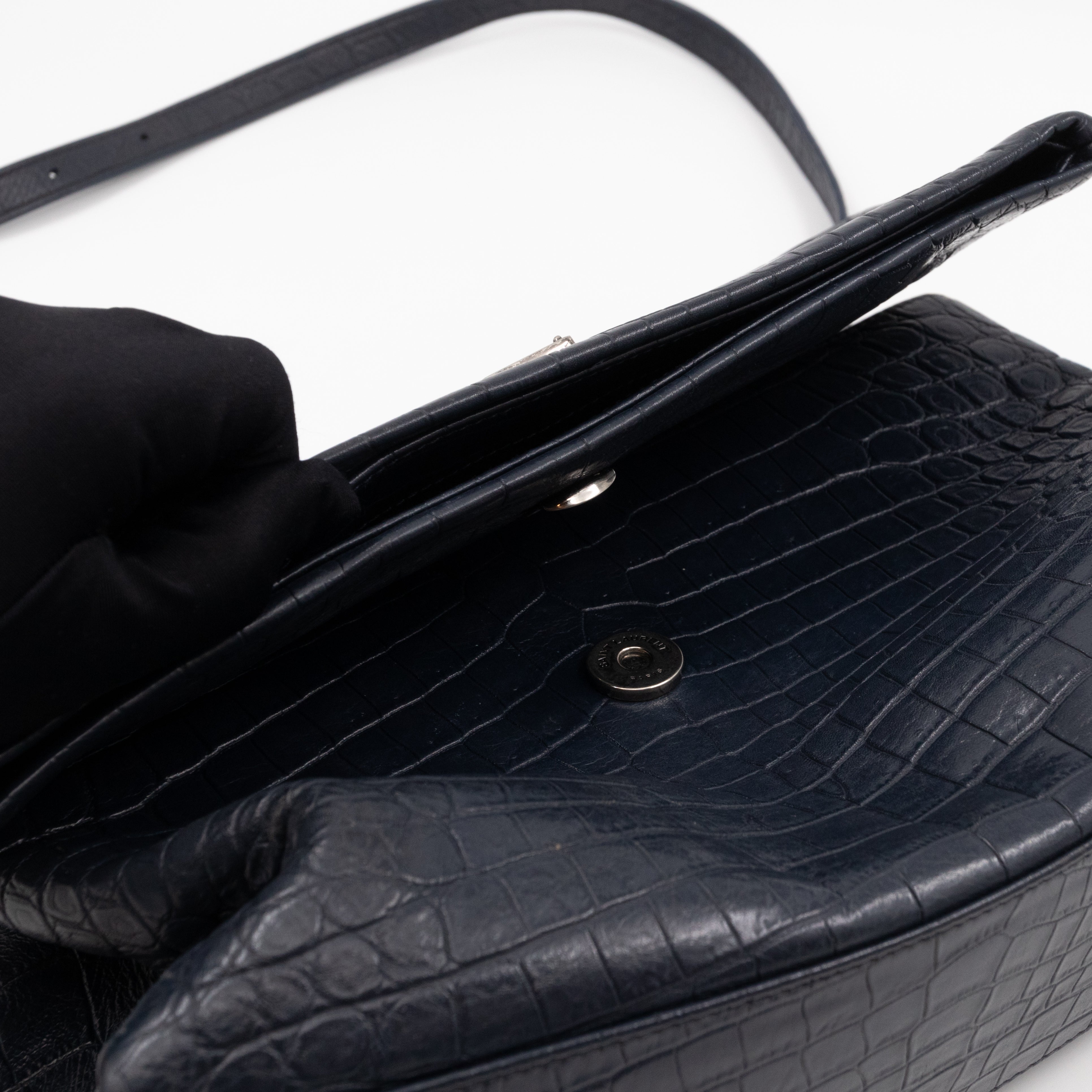 West Hollywood Medium Blue Croc Embossed Leather