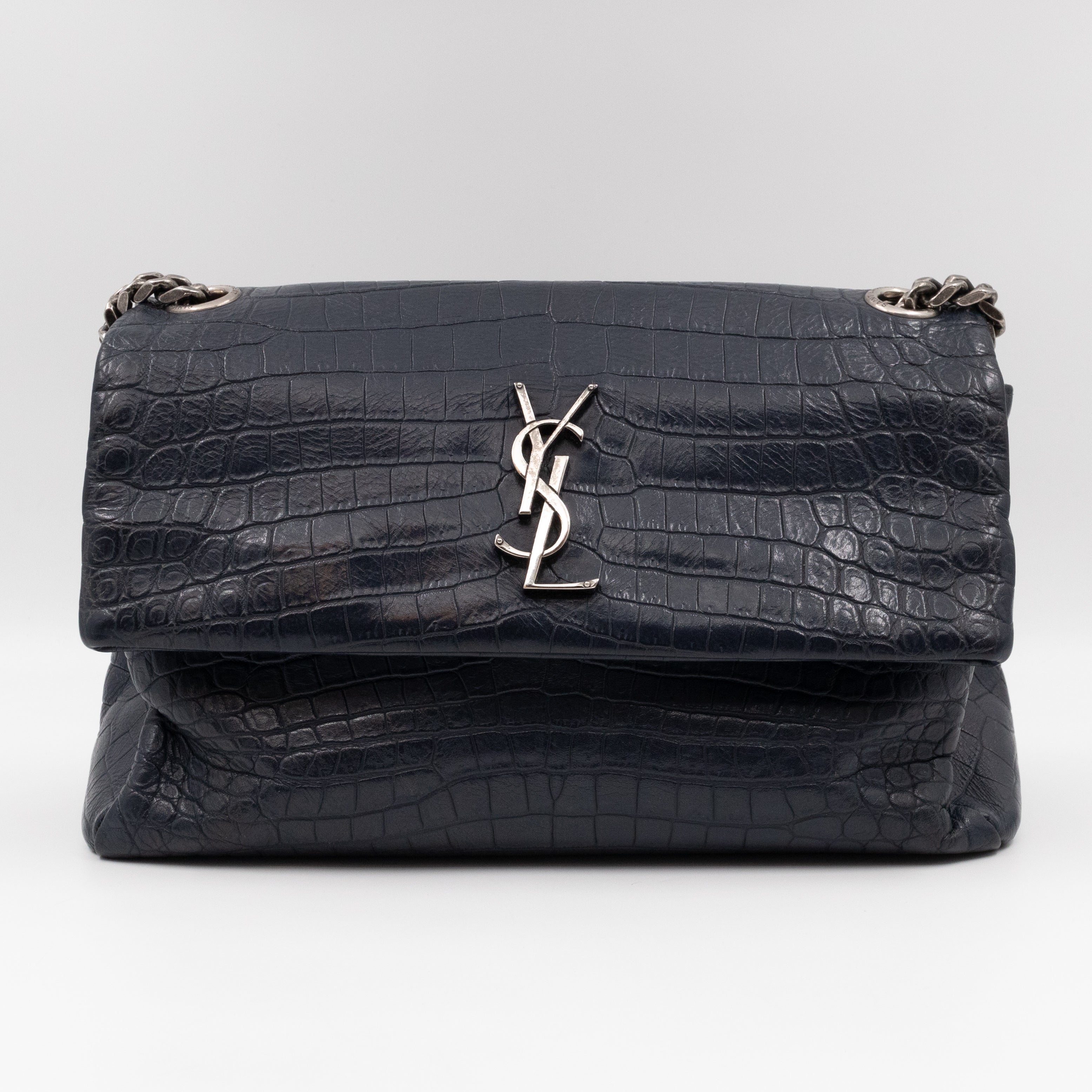 West Hollywood Medium Blue Croc Embossed Leather