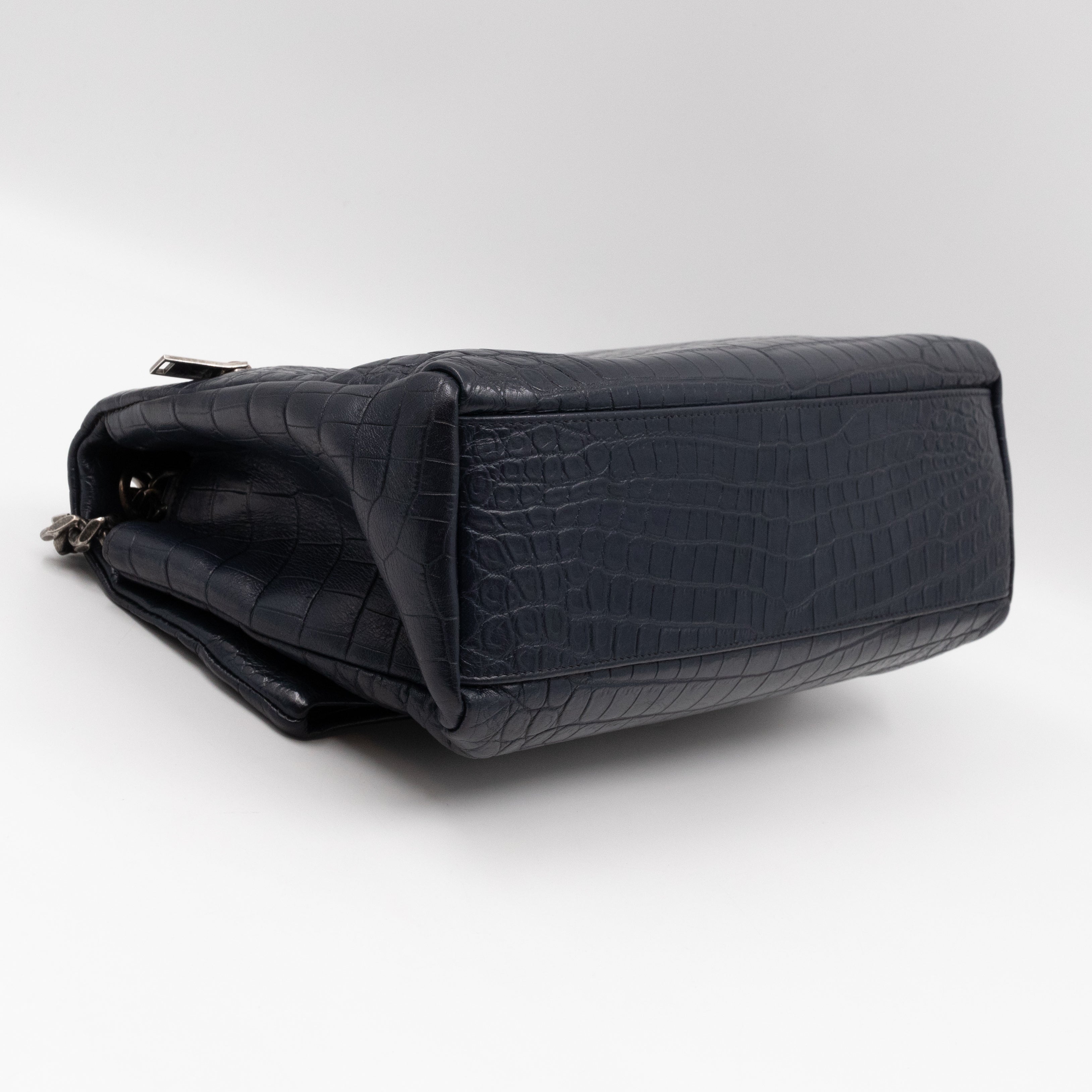 West Hollywood Medium Blue Croc Embossed Leather