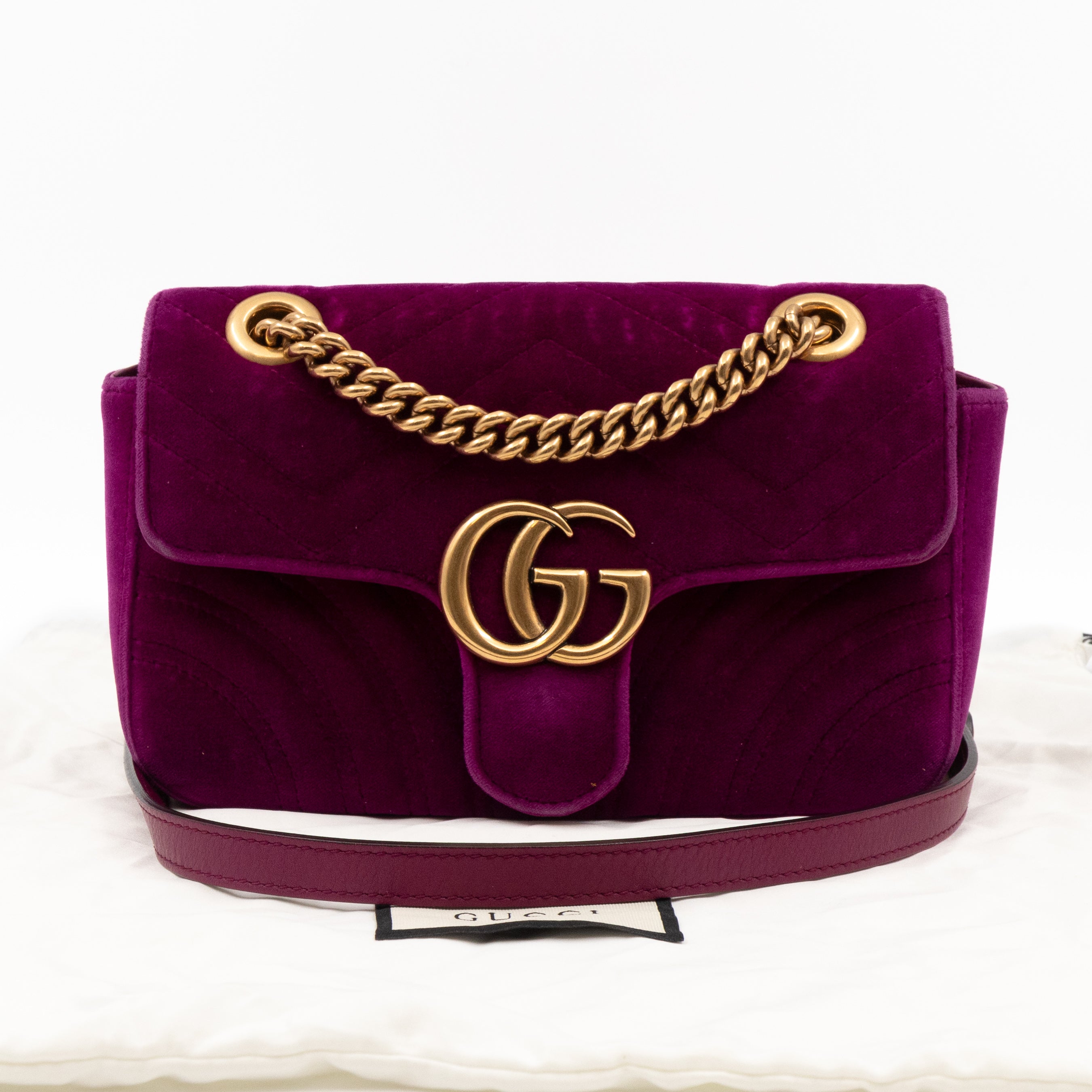GG Marmont Flap Mini Purple Velvet Aged Gold