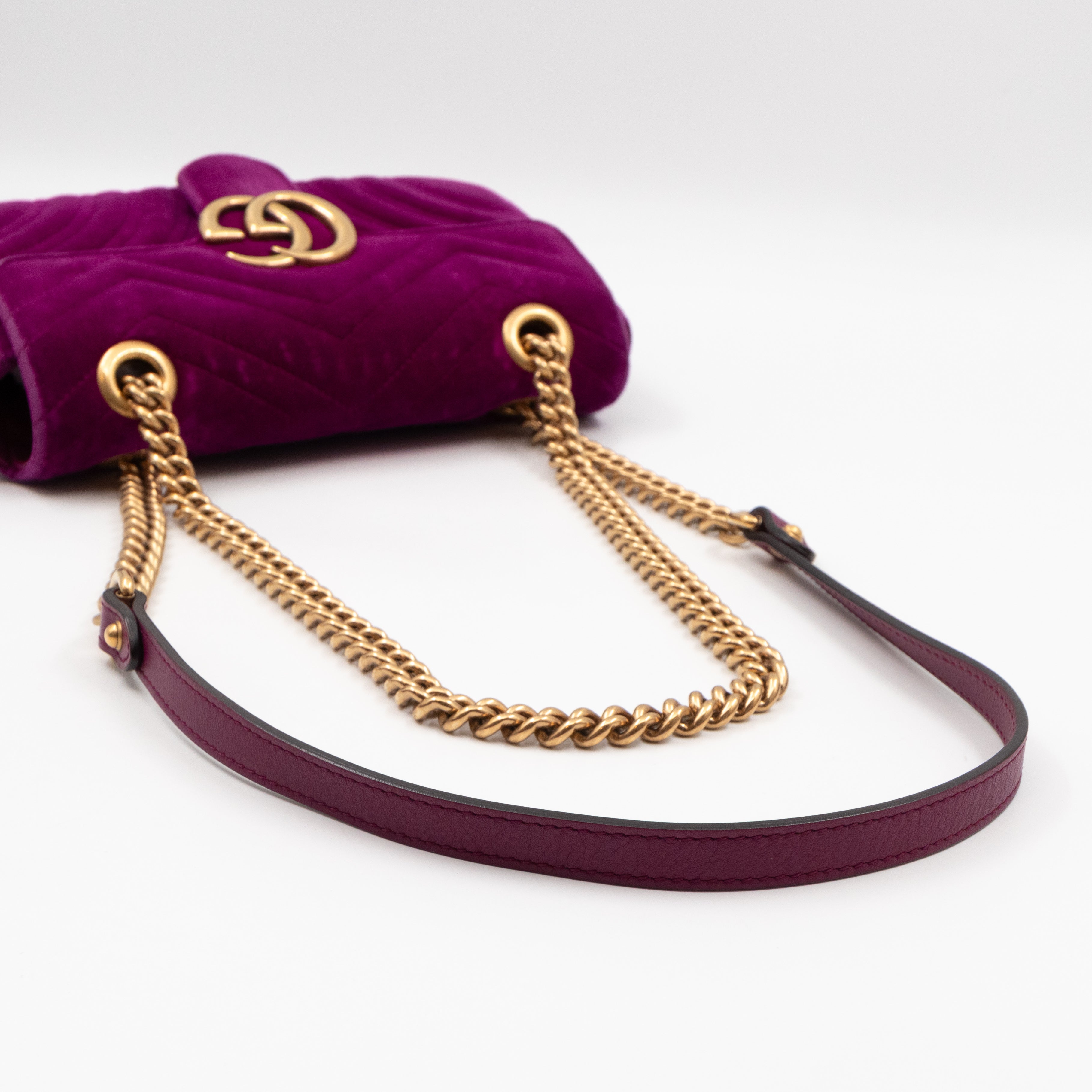GG Marmont Flap Mini Purple Velvet Aged Gold