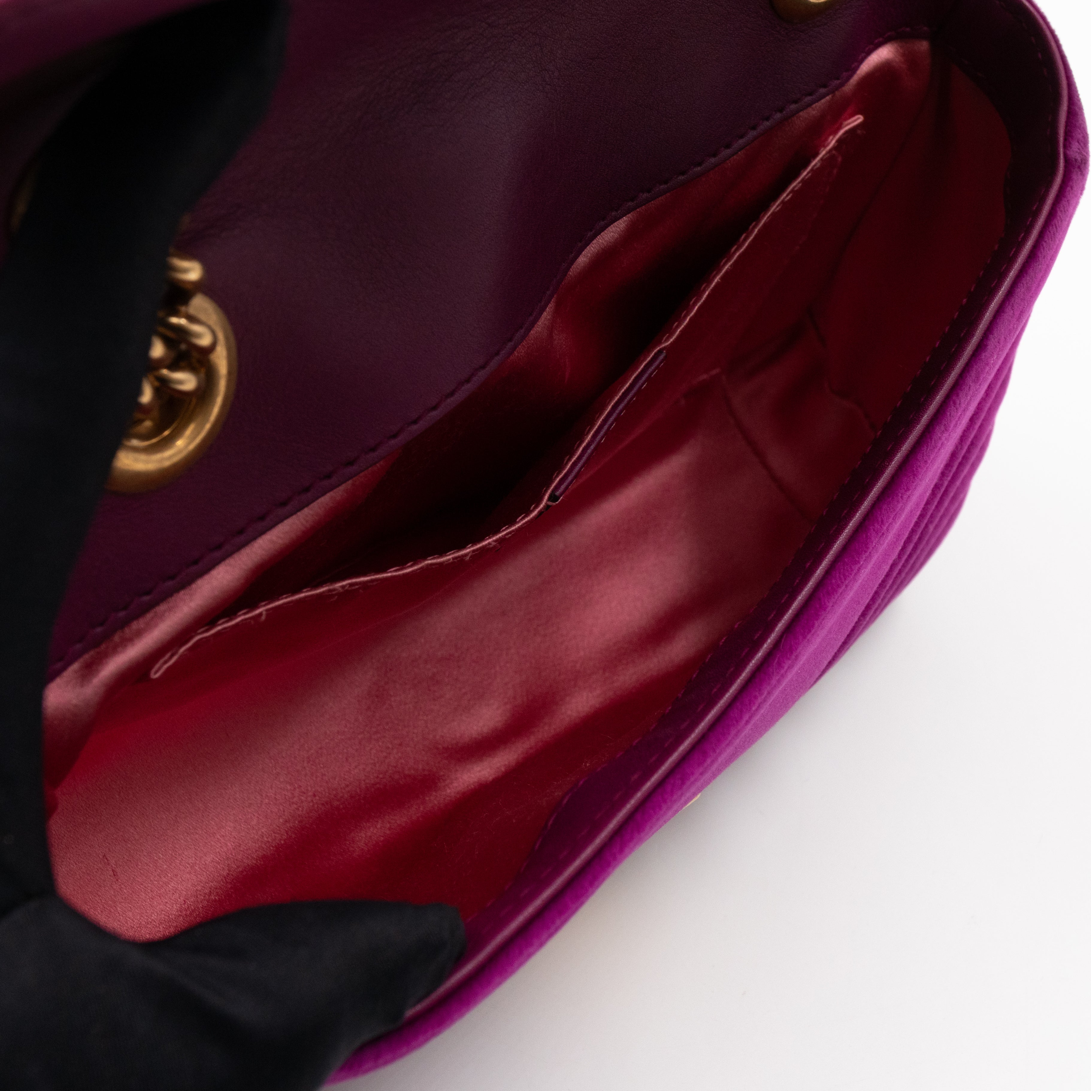 GG Marmont Flap Mini Purple Velvet Aged Gold
