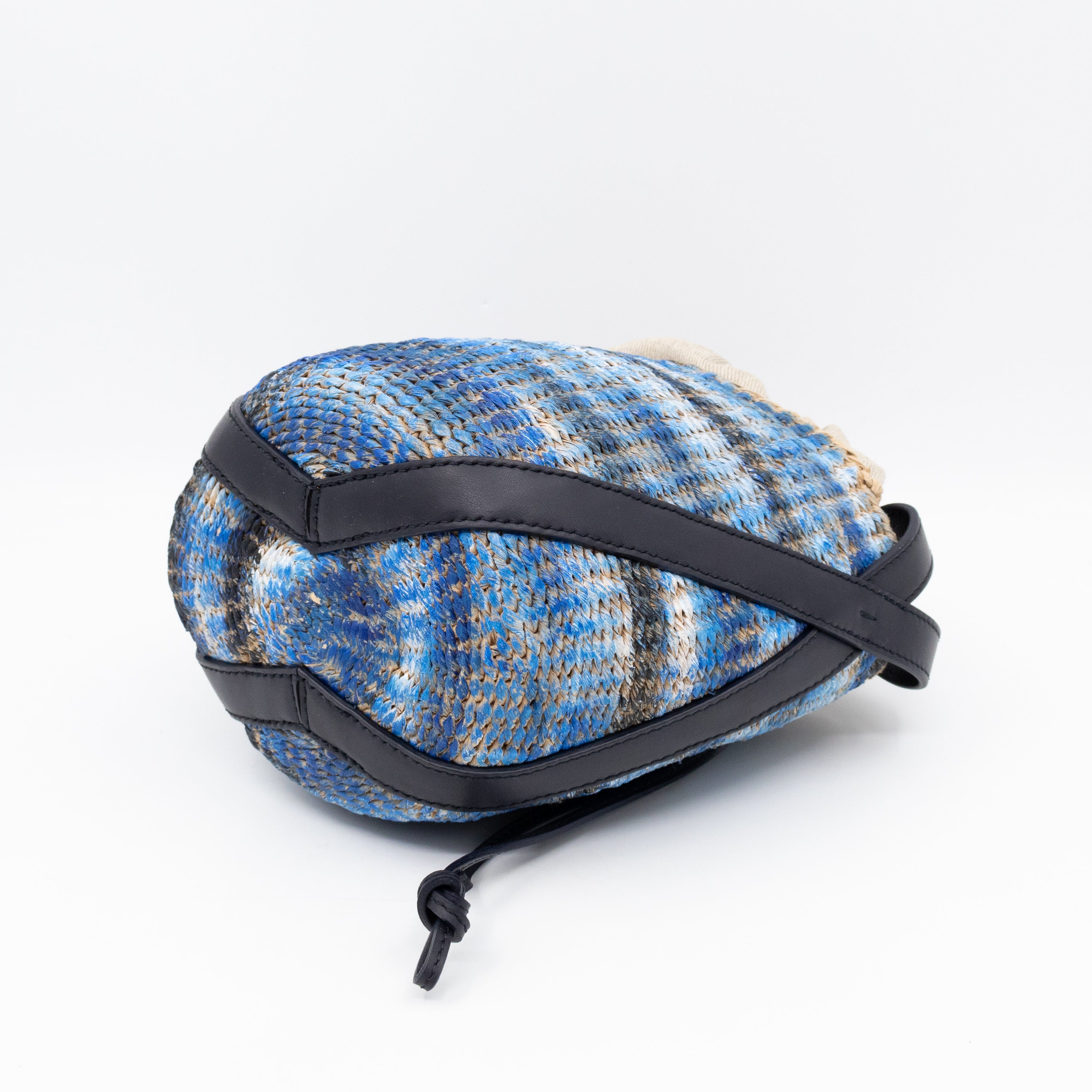 Tie-dye Linen Blue Raffia Bucket Bag