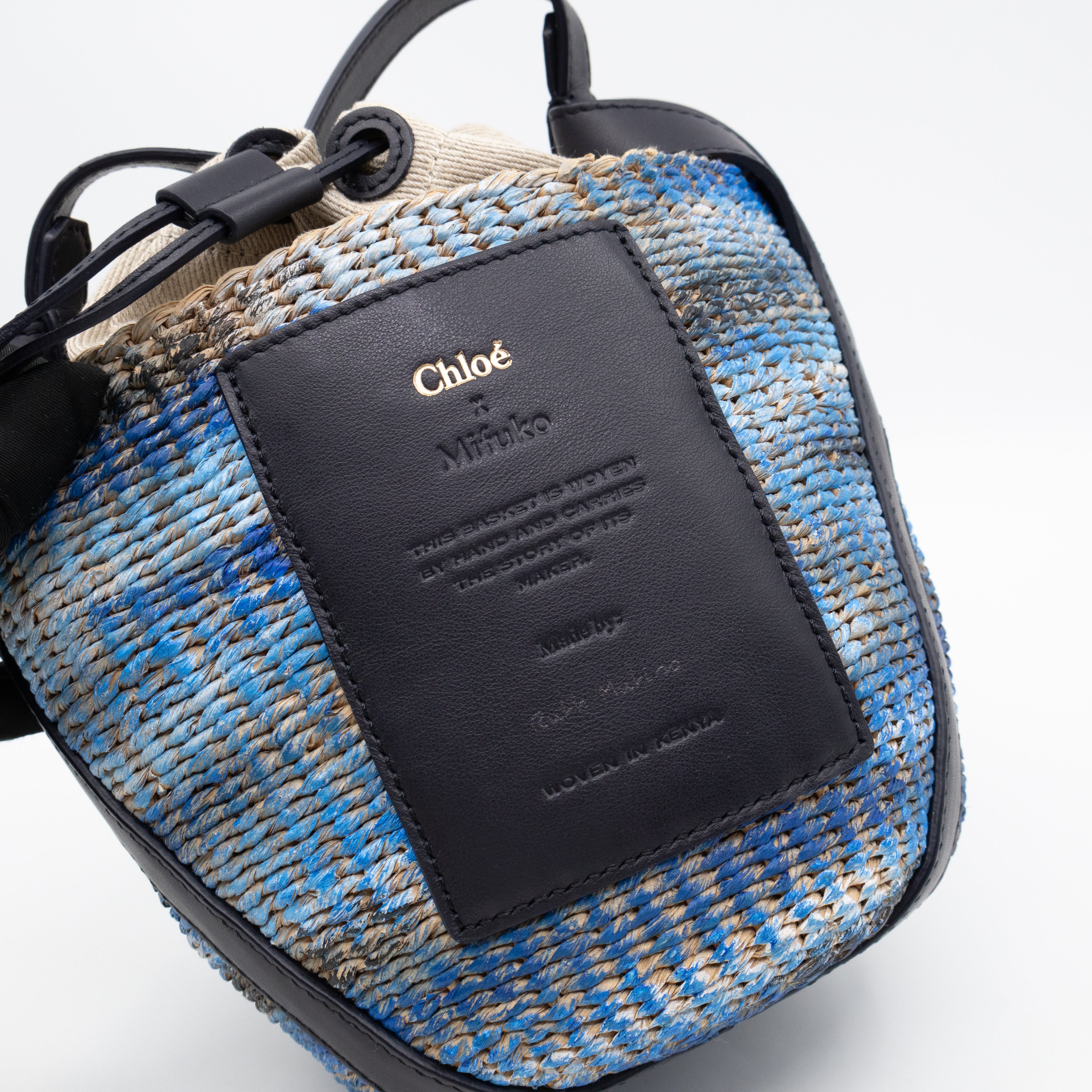 Tie-dye Linen Blue Raffia Bucket Bag