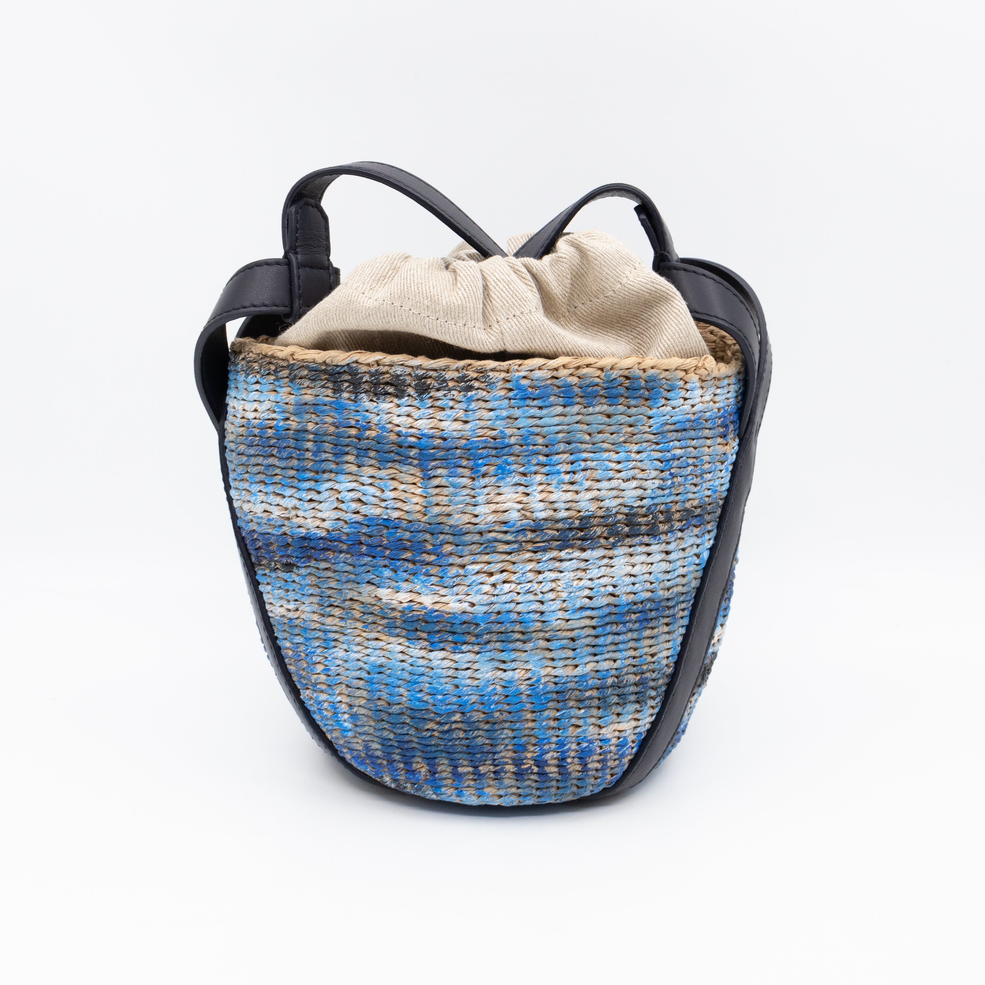 Tie-dye Linen Blue Raffia Bucket Bag