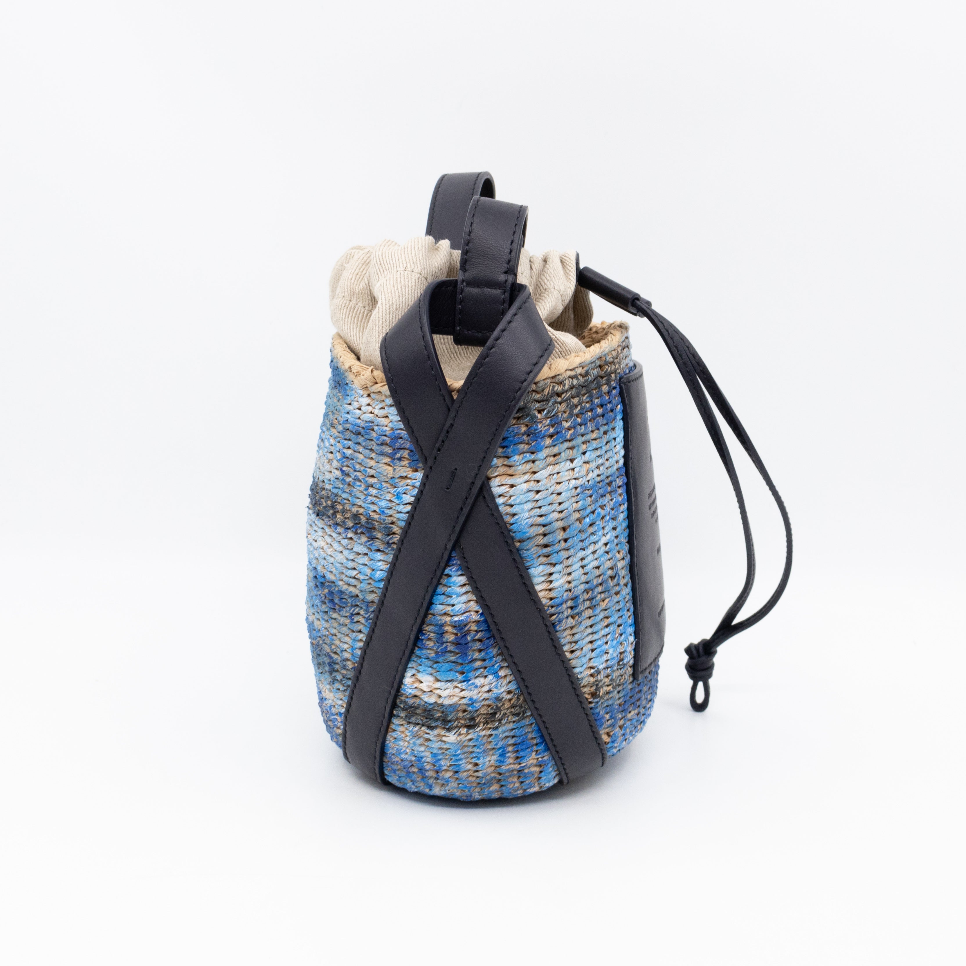 Tie-dye Linen Blue Raffia Bucket Bag