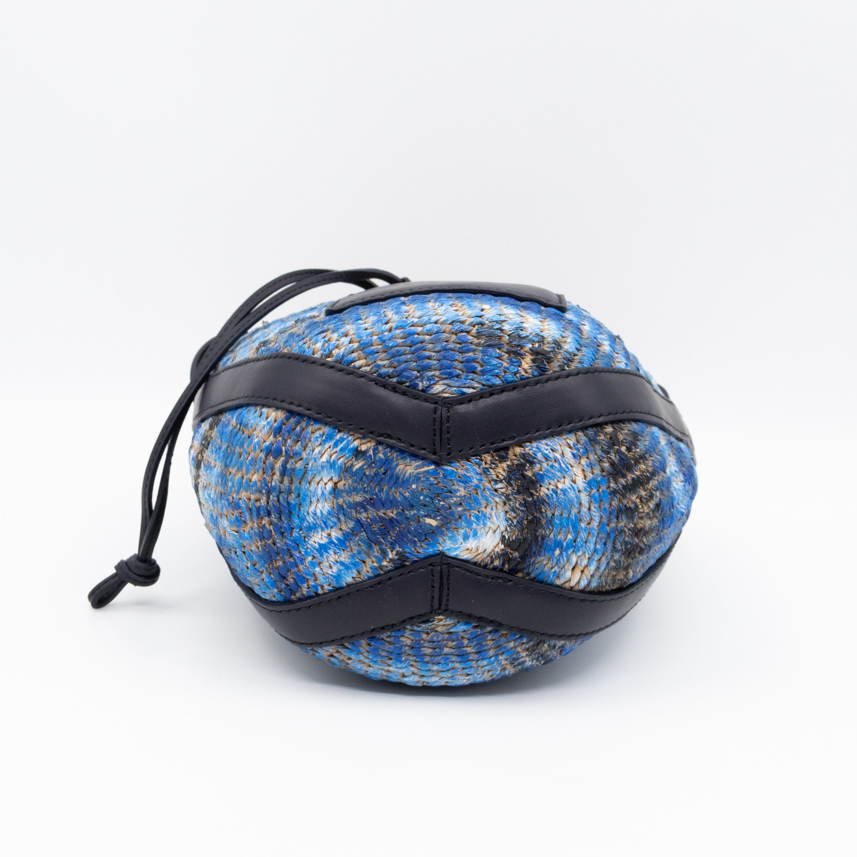 Tie-dye Linen Blue Raffia Bucket Bag