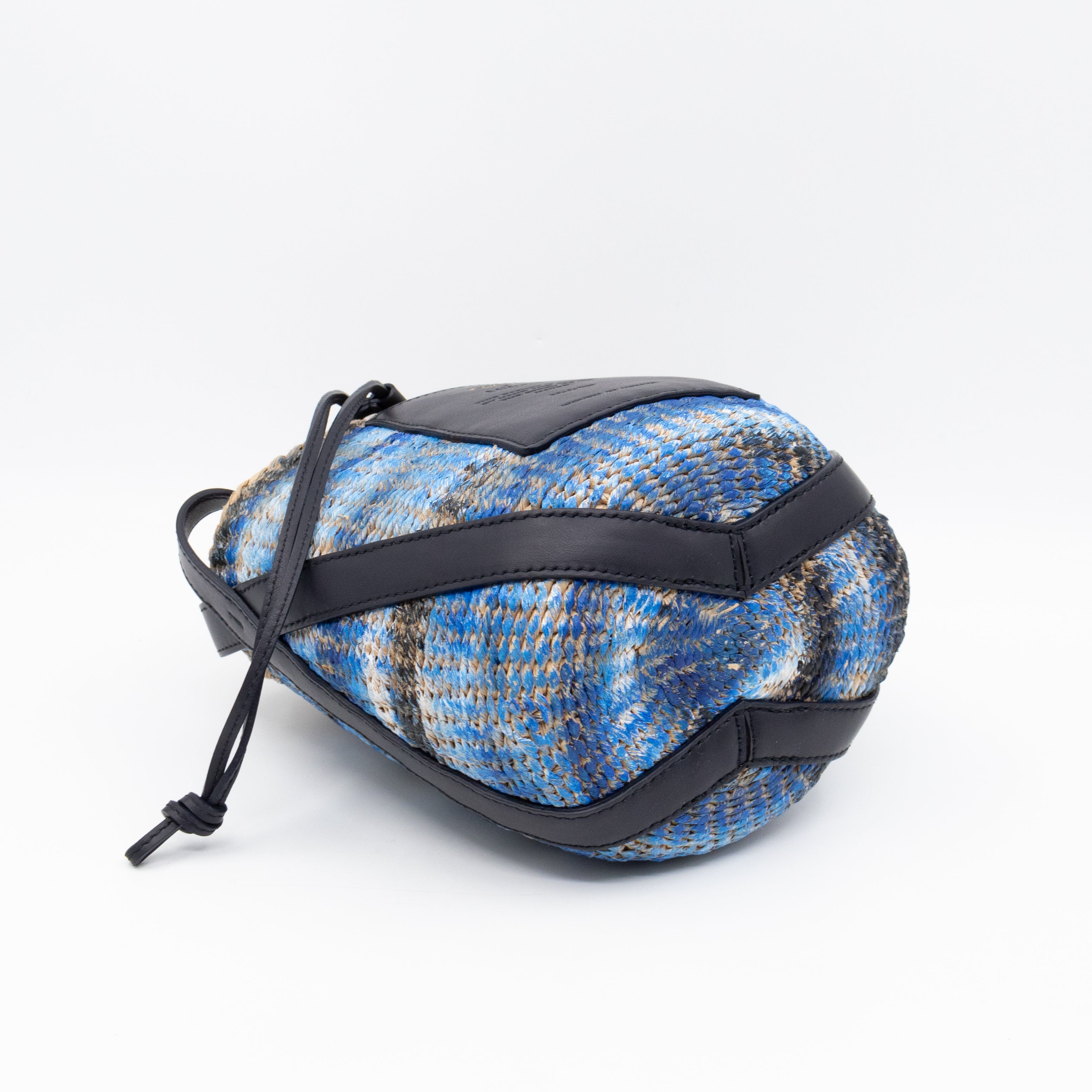 Tie-dye Linen Blue Raffia Bucket Bag