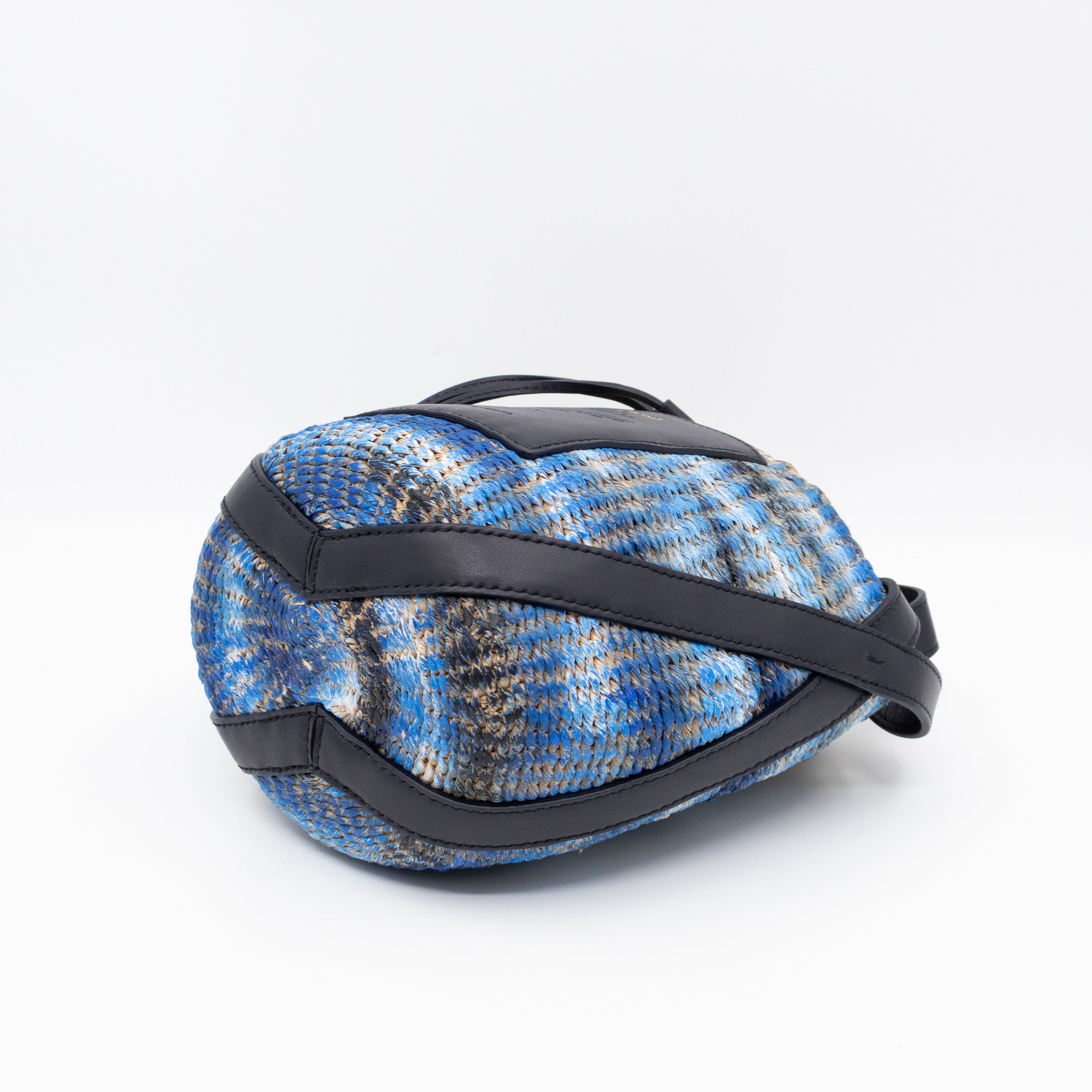 Tie-dye Linen Blue Raffia Bucket Bag