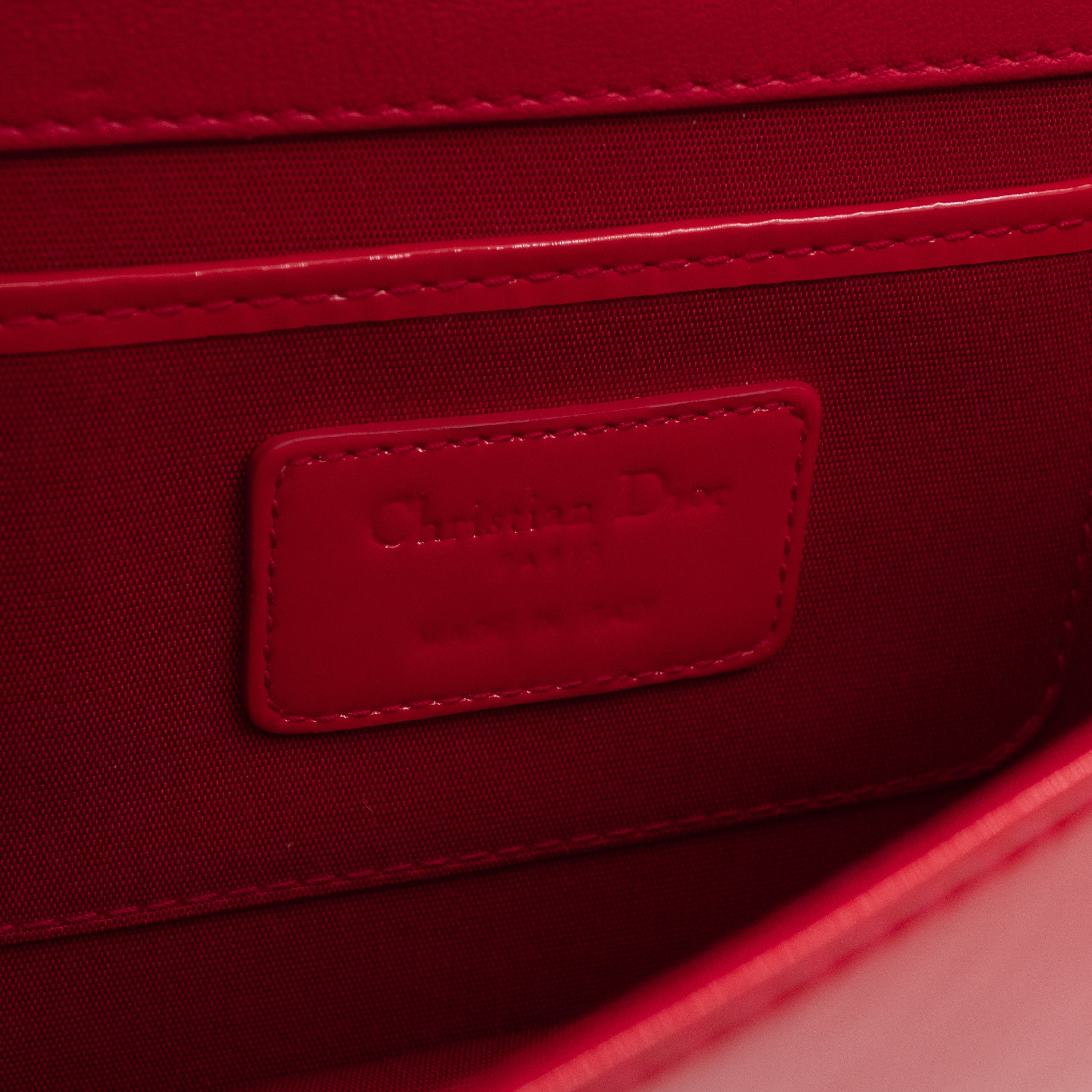 Lady Dior Clutch with Chain Red Cannage Patent Leather