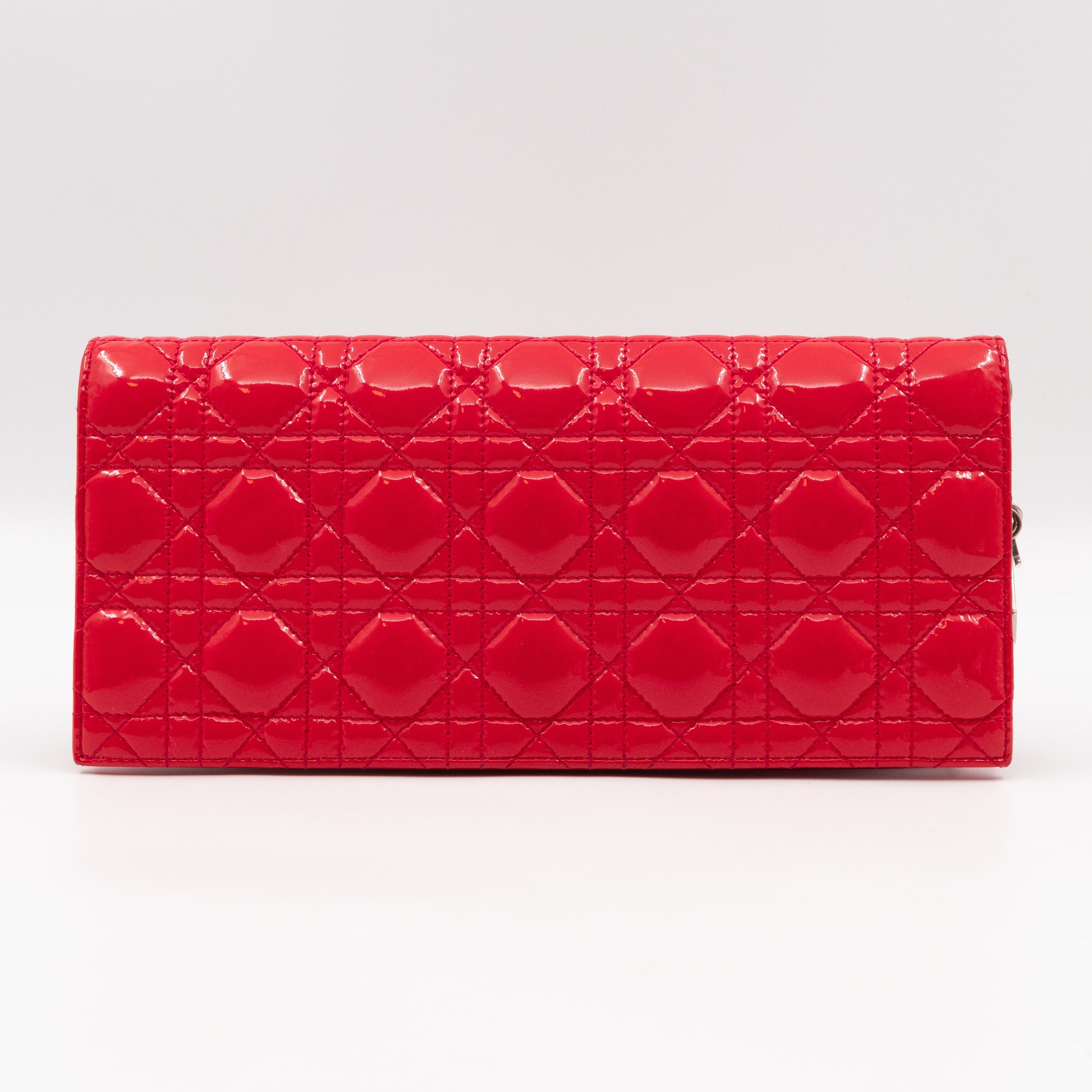 Lady Dior Clutch with Chain Red Cannage Patent Leather
