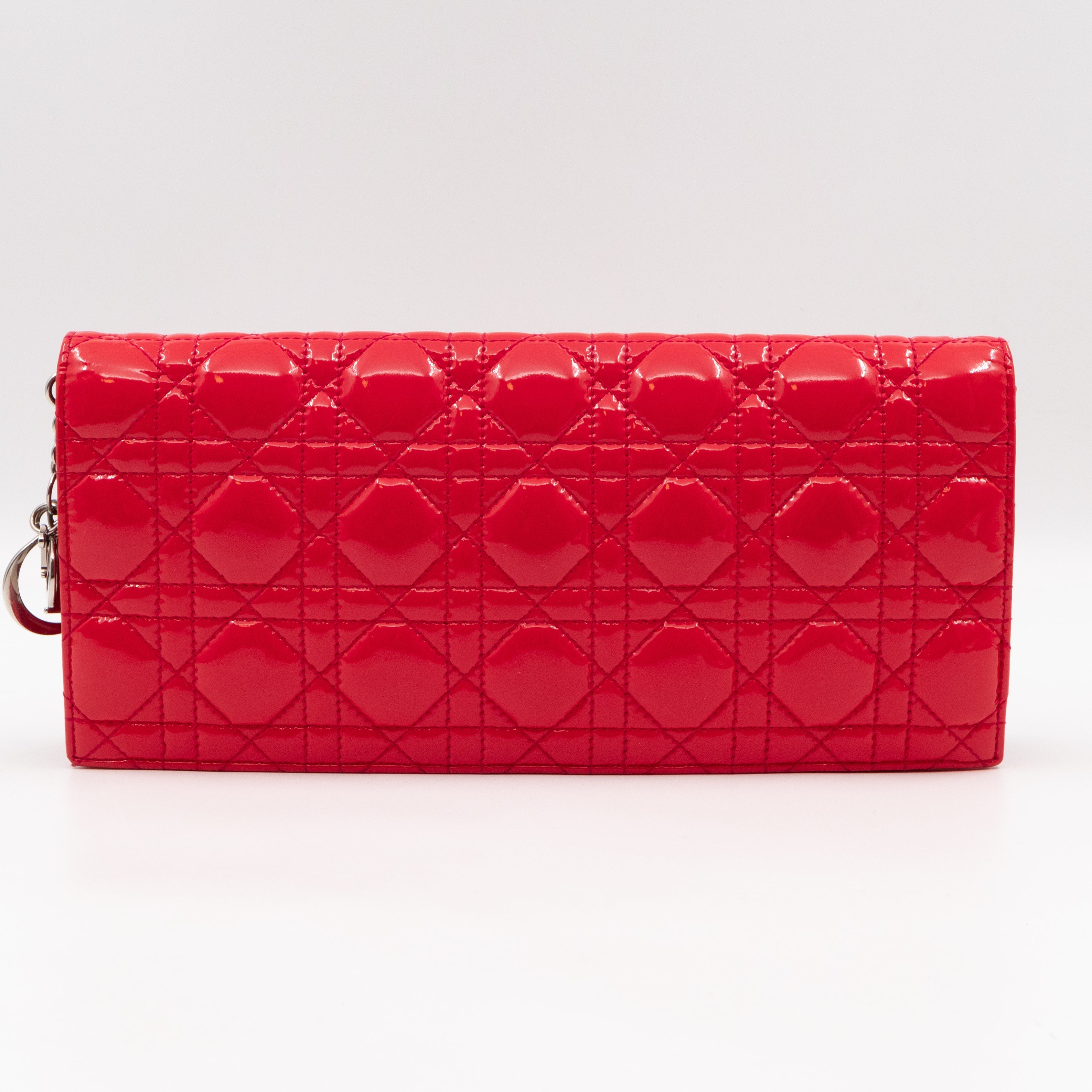 Lady Dior Clutch with Chain Red Cannage Patent Leather