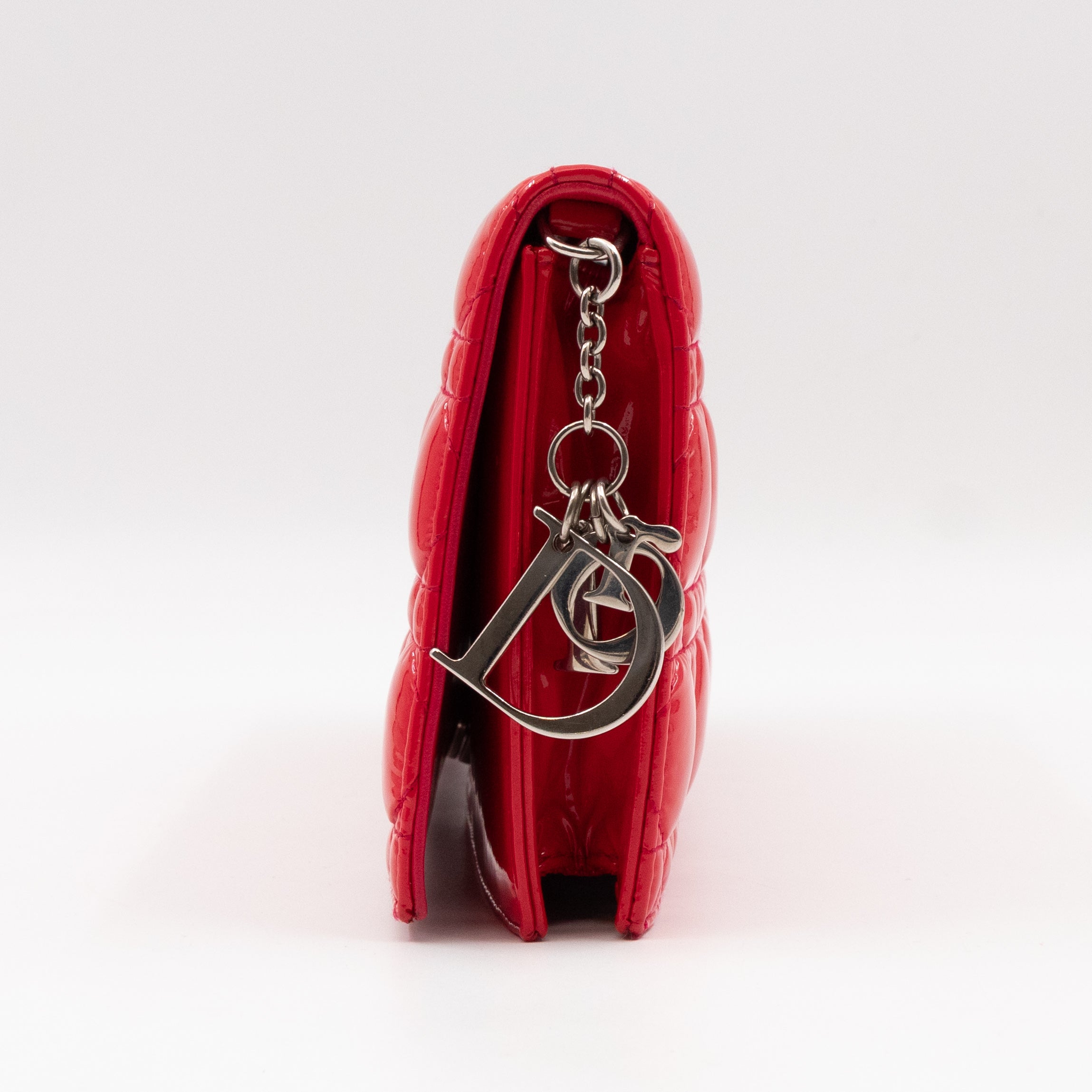 Lady Dior Clutch with Chain Red Cannage Patent Leather
