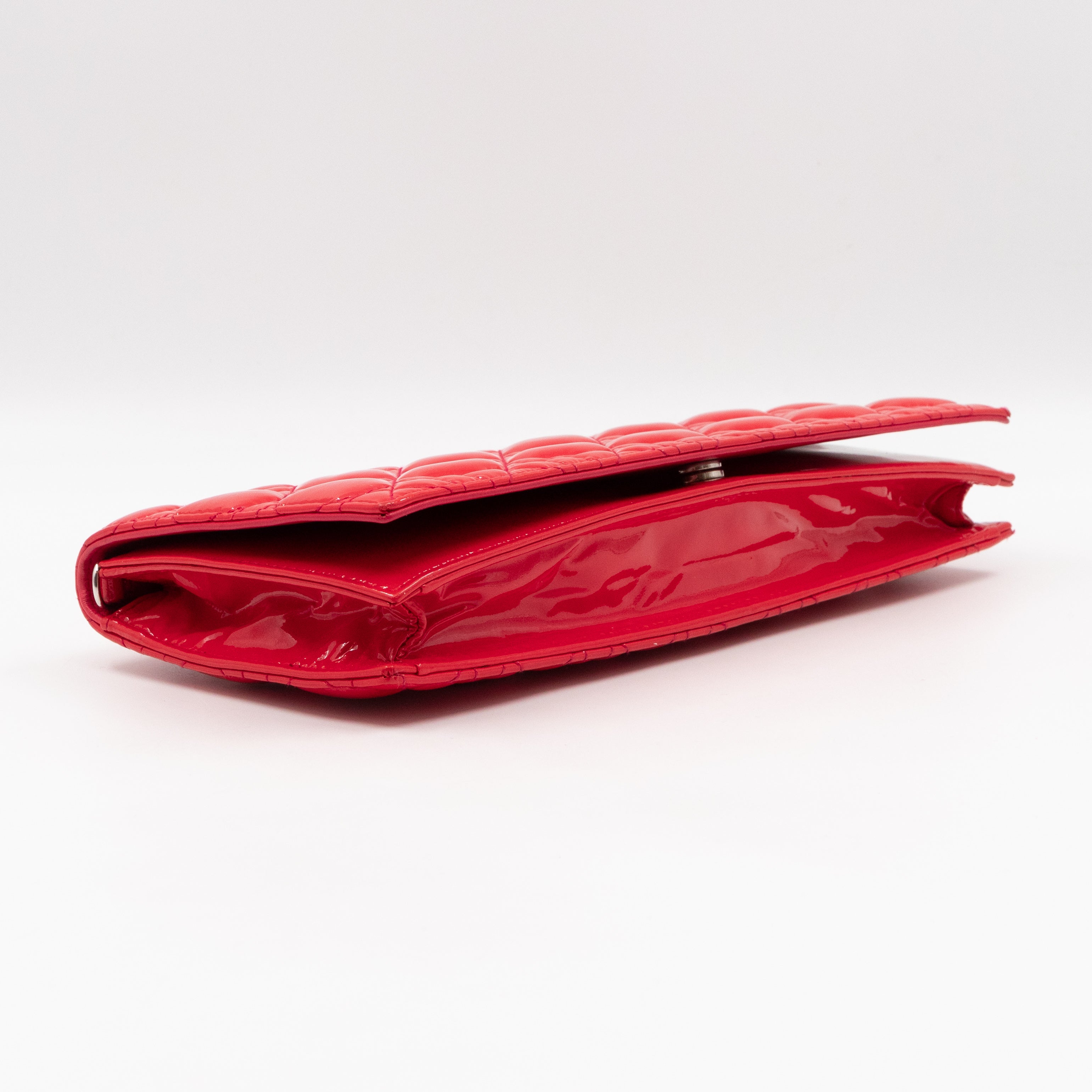 Lady Dior Clutch with Chain Red Cannage Patent Leather