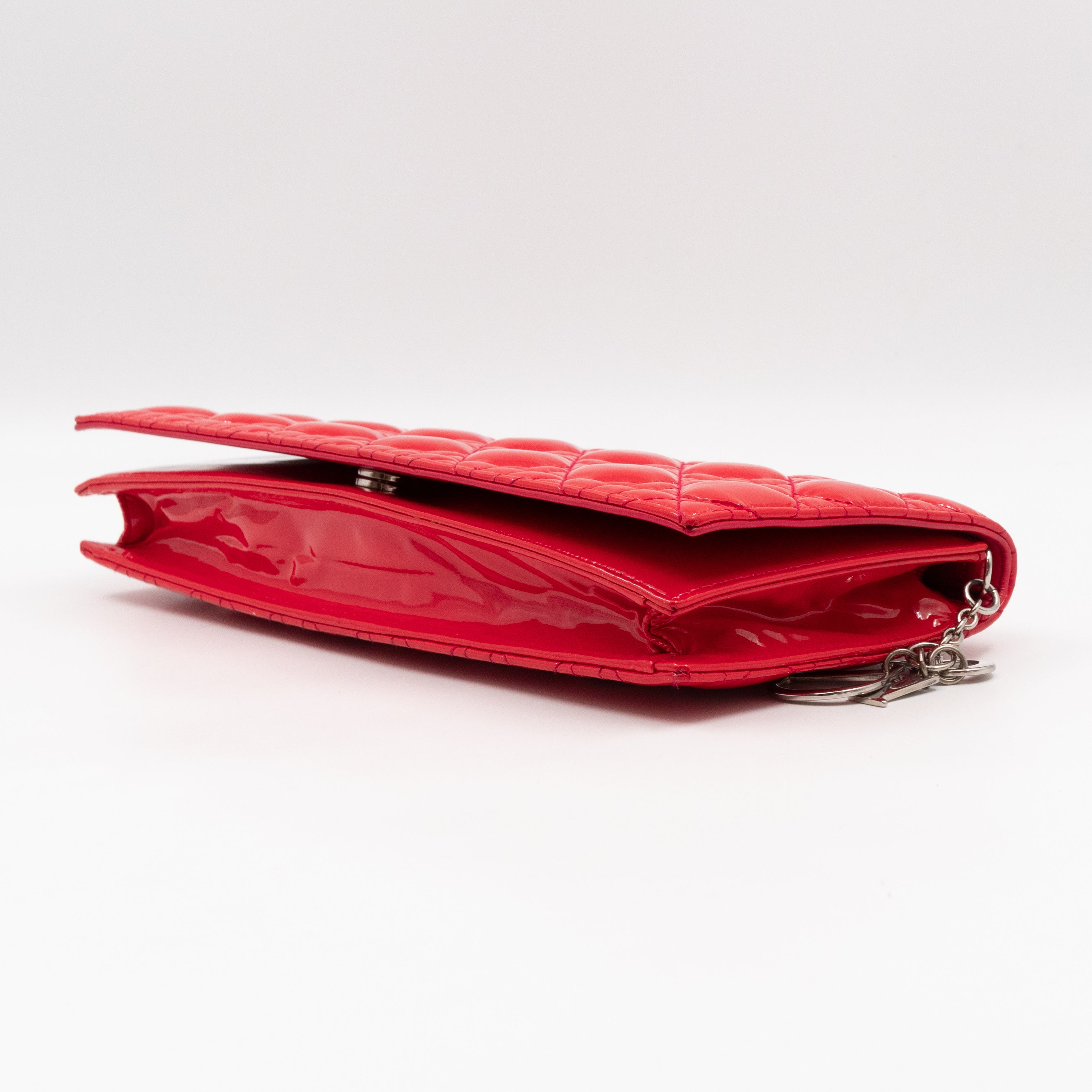 Lady Dior Clutch with Chain Red Cannage Patent Leather