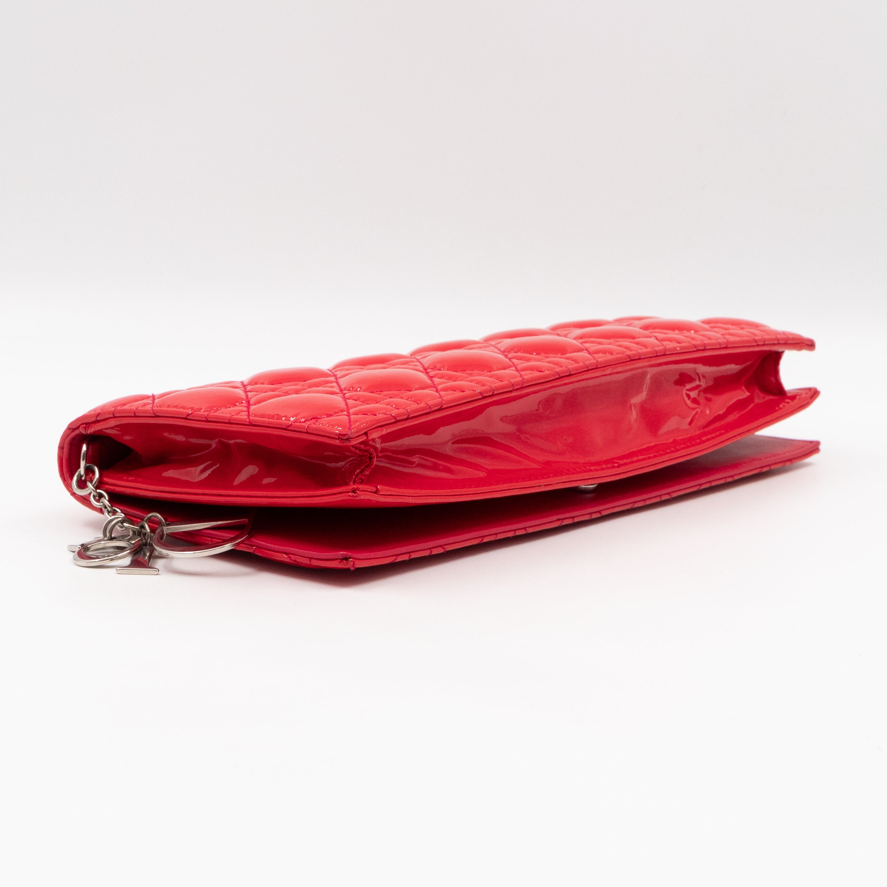 Lady Dior Clutch with Chain Red Cannage Patent Leather