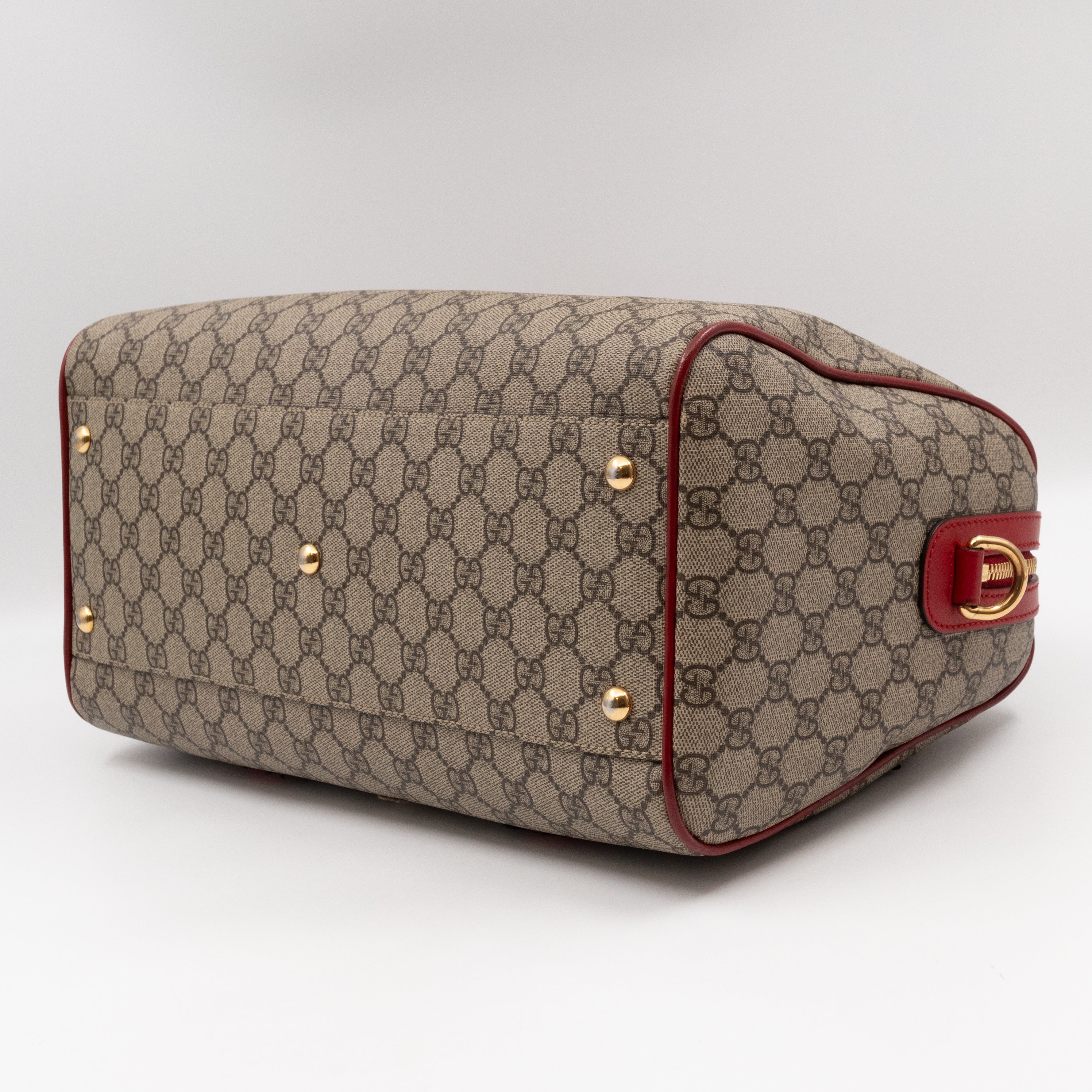 Top Handle Boston Bag GG Supreme Red Embroidered