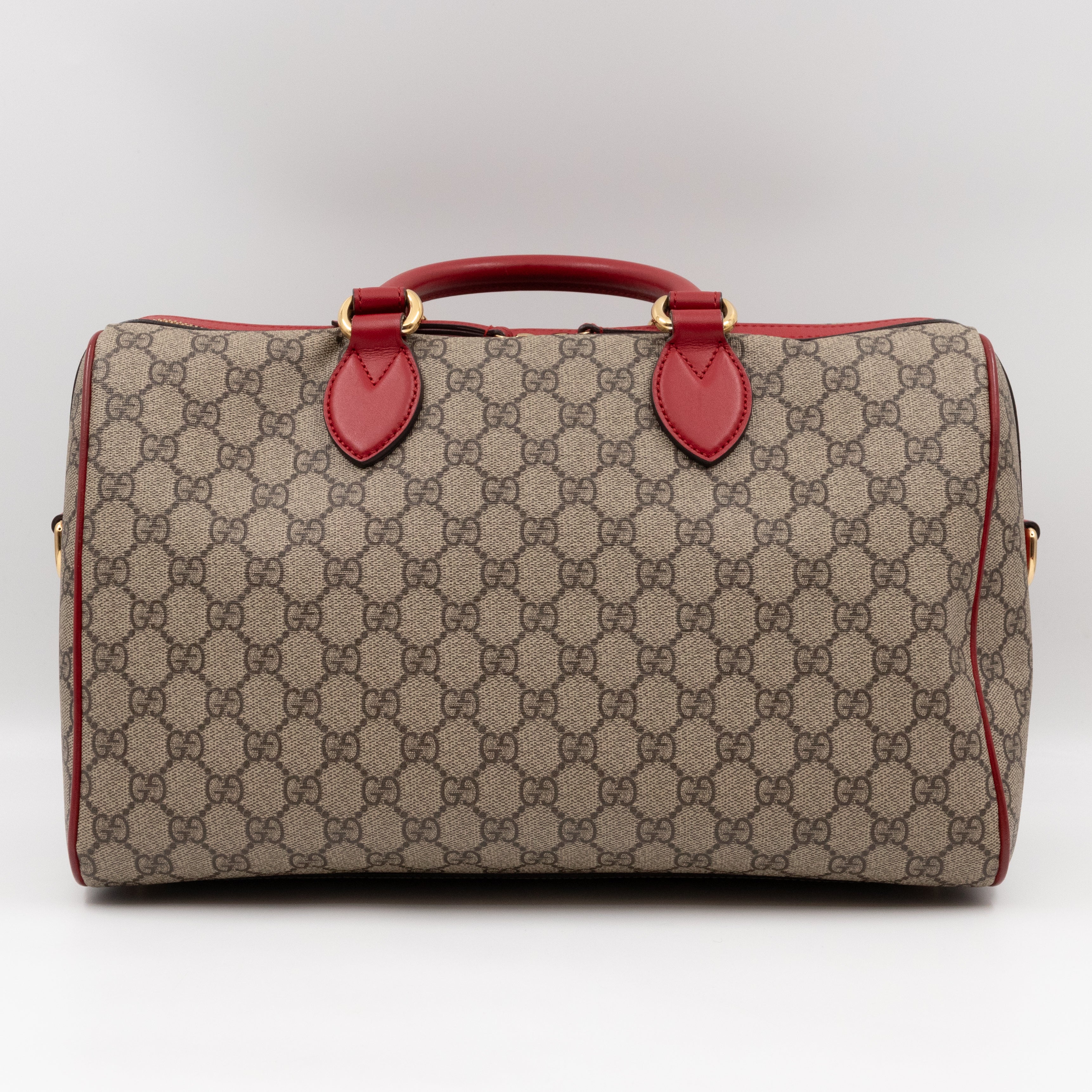 Top Handle Boston Bag GG Supreme Red Embroidered