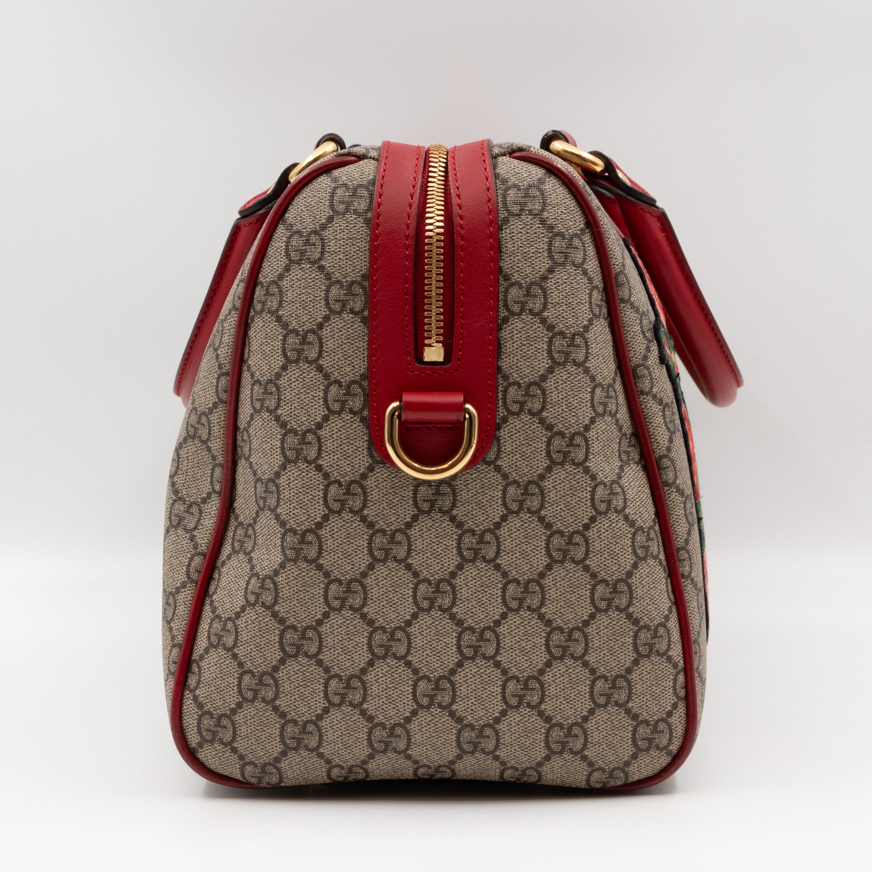 Top Handle Boston Bag GG Supreme Red Embroidered