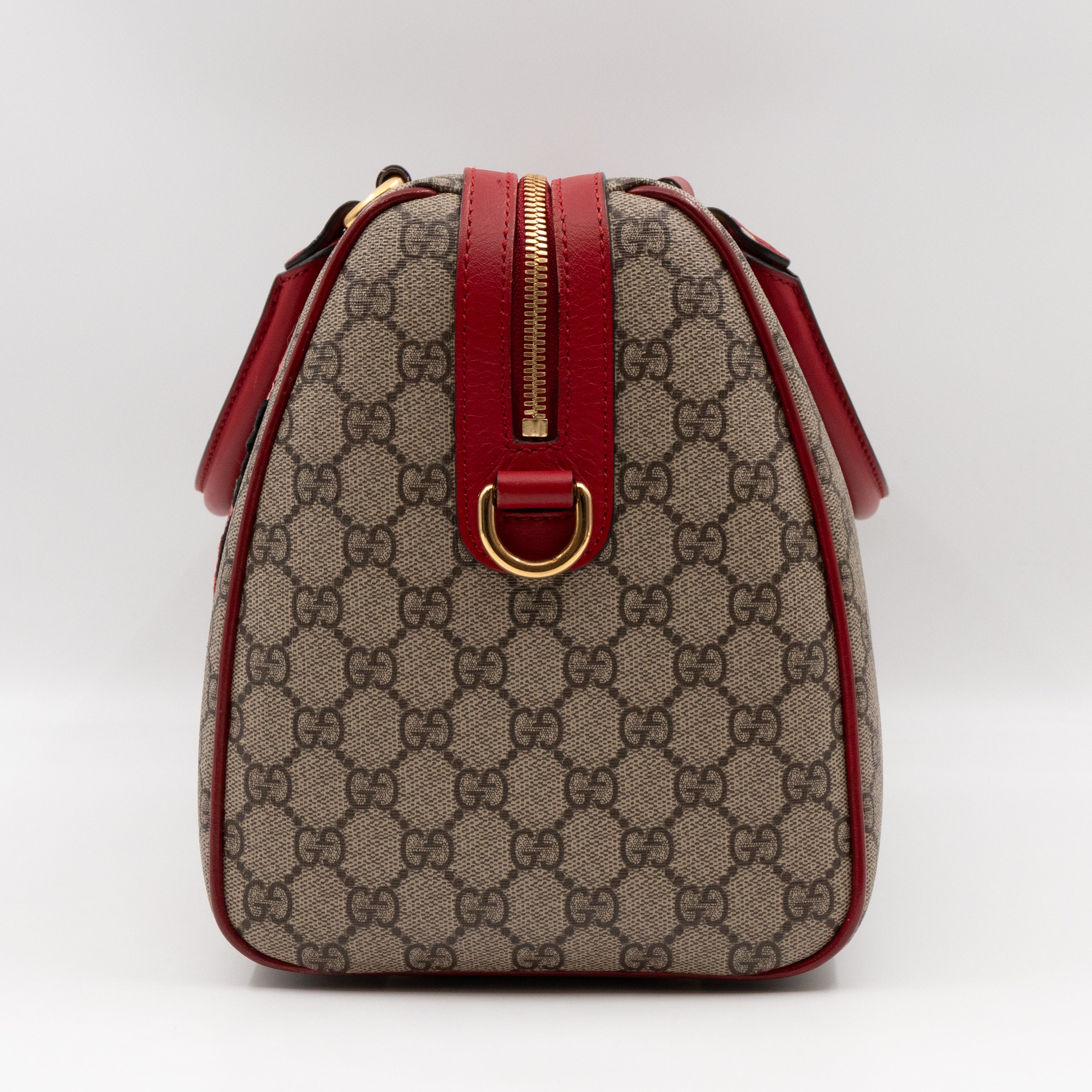 Top Handle Boston Bag GG Supreme Red Embroidered