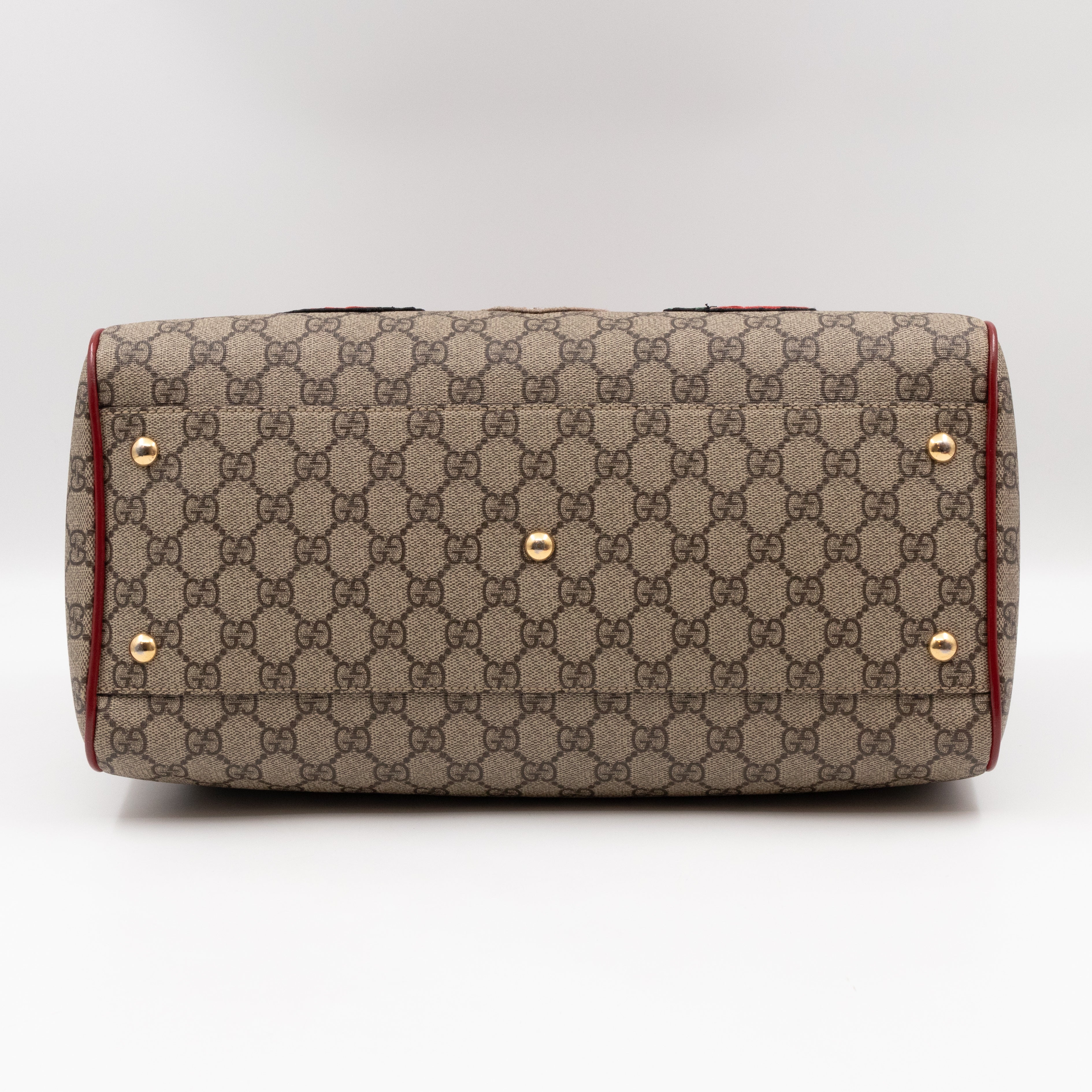 Top Handle Boston Bag GG Supreme Red Embroidered