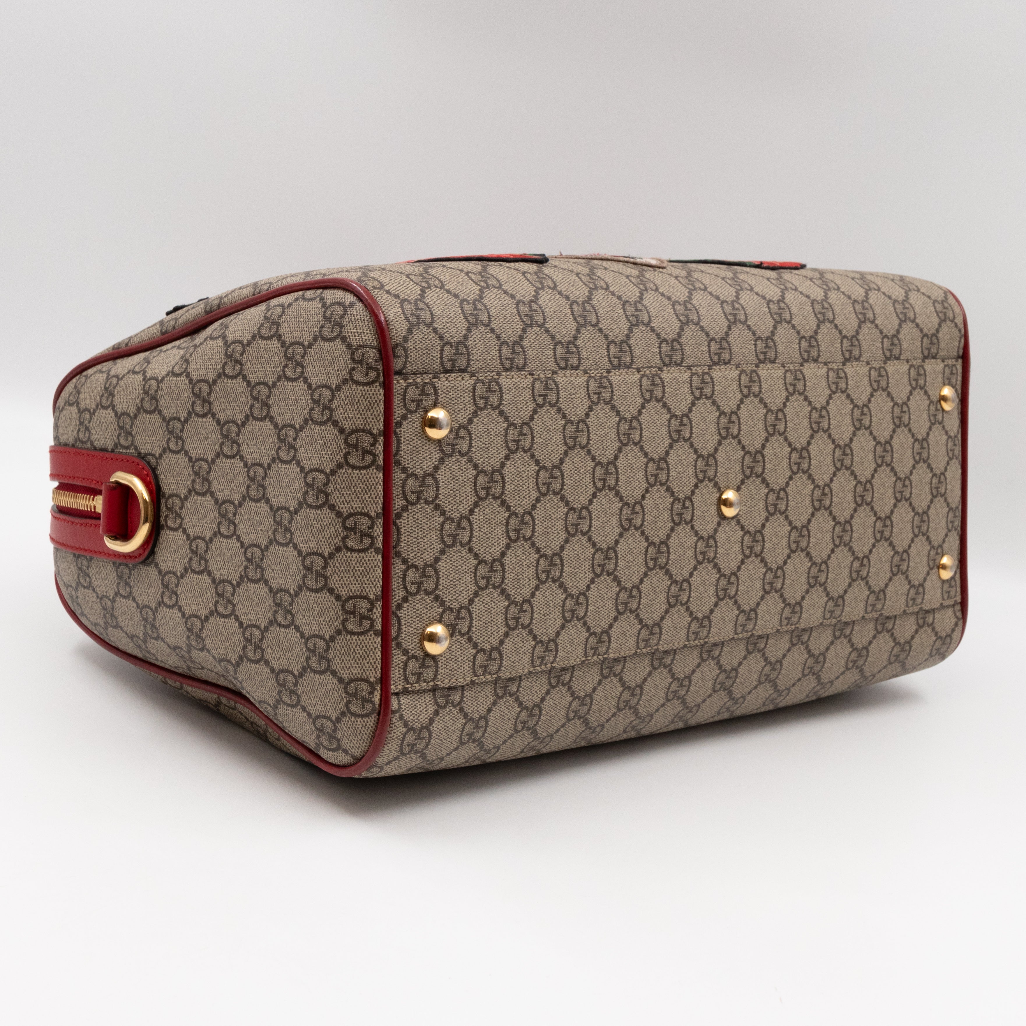 Top Handle Boston Bag GG Supreme Red Embroidered