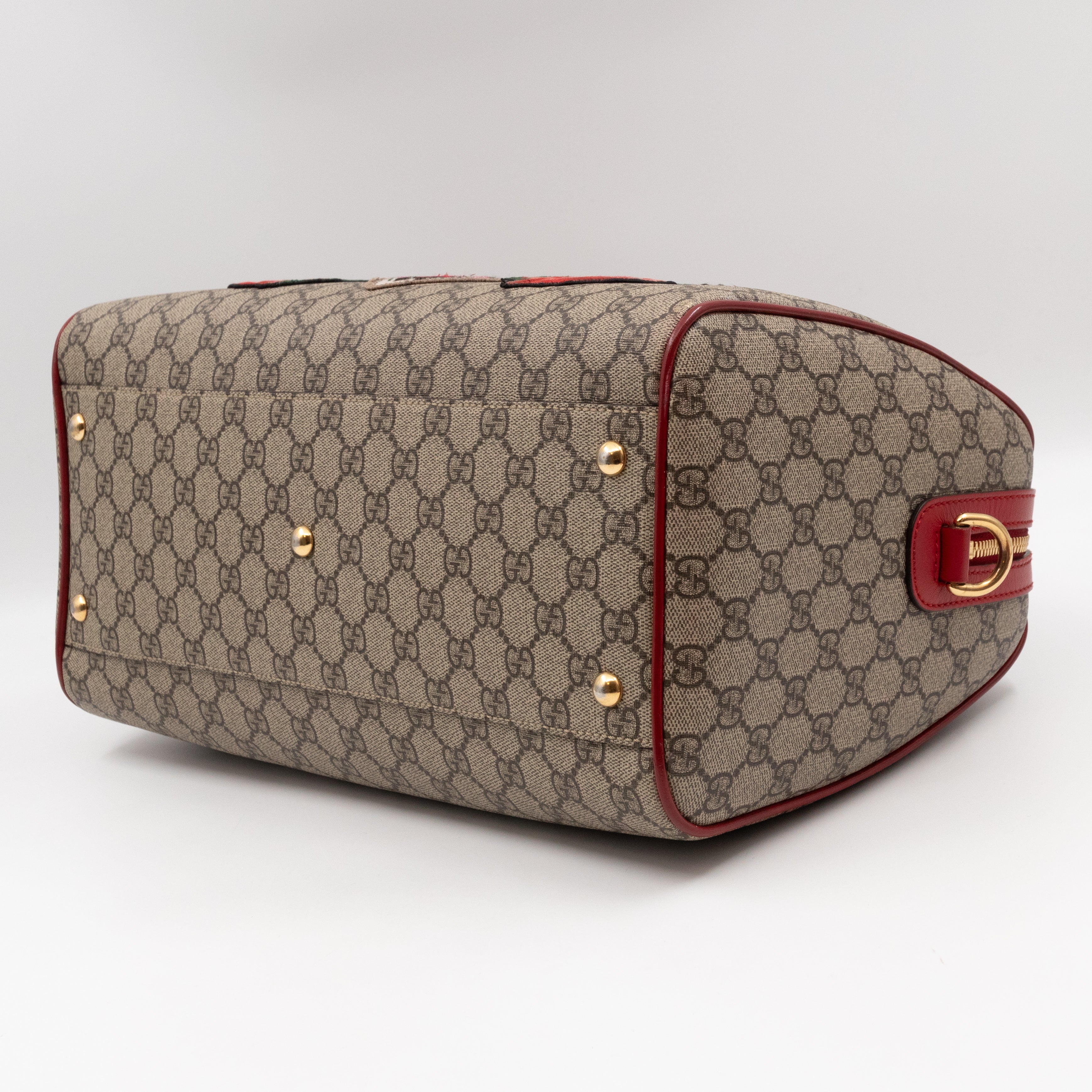 Top Handle Boston Bag GG Supreme Red Embroidered