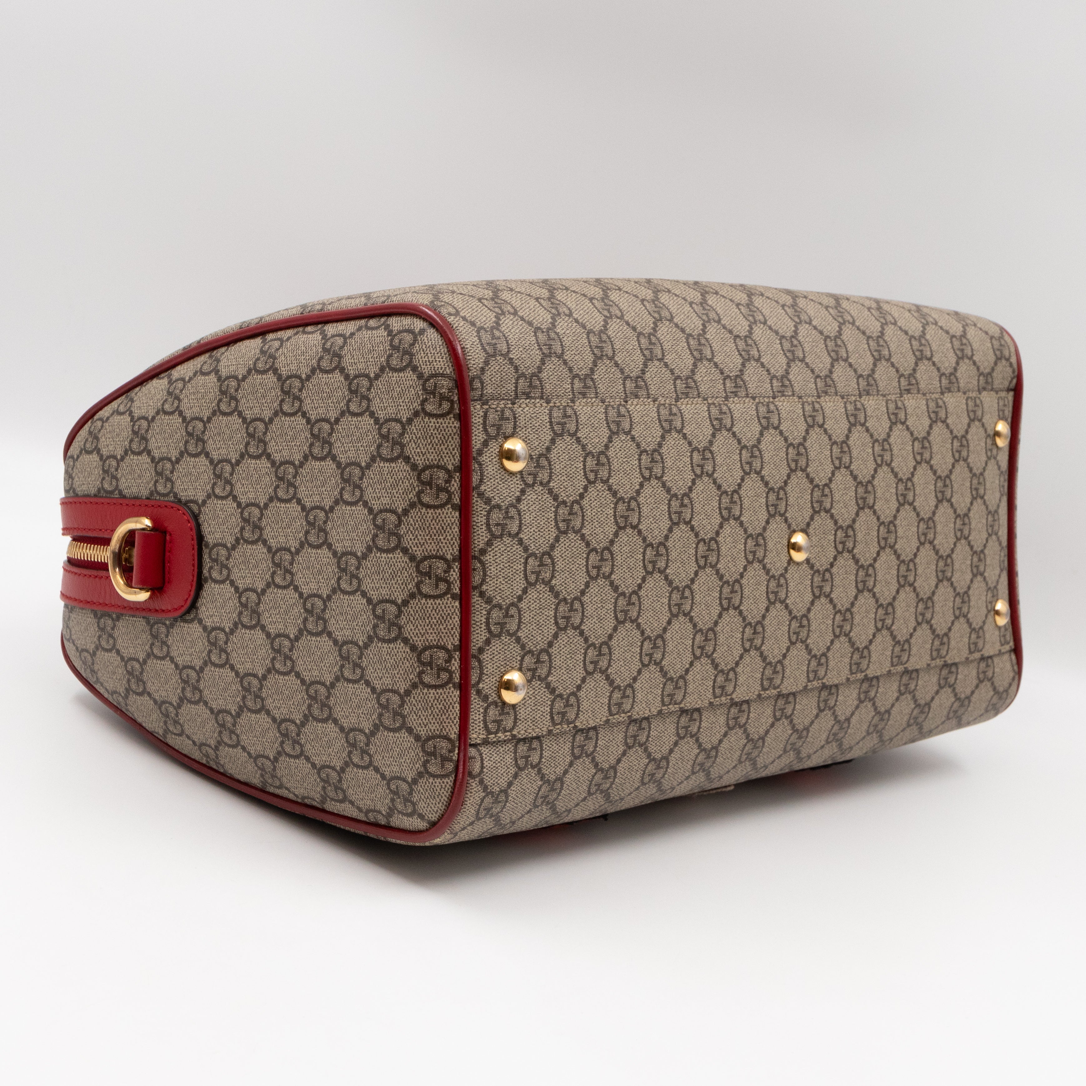 Top Handle Boston Bag GG Supreme Red Embroidered