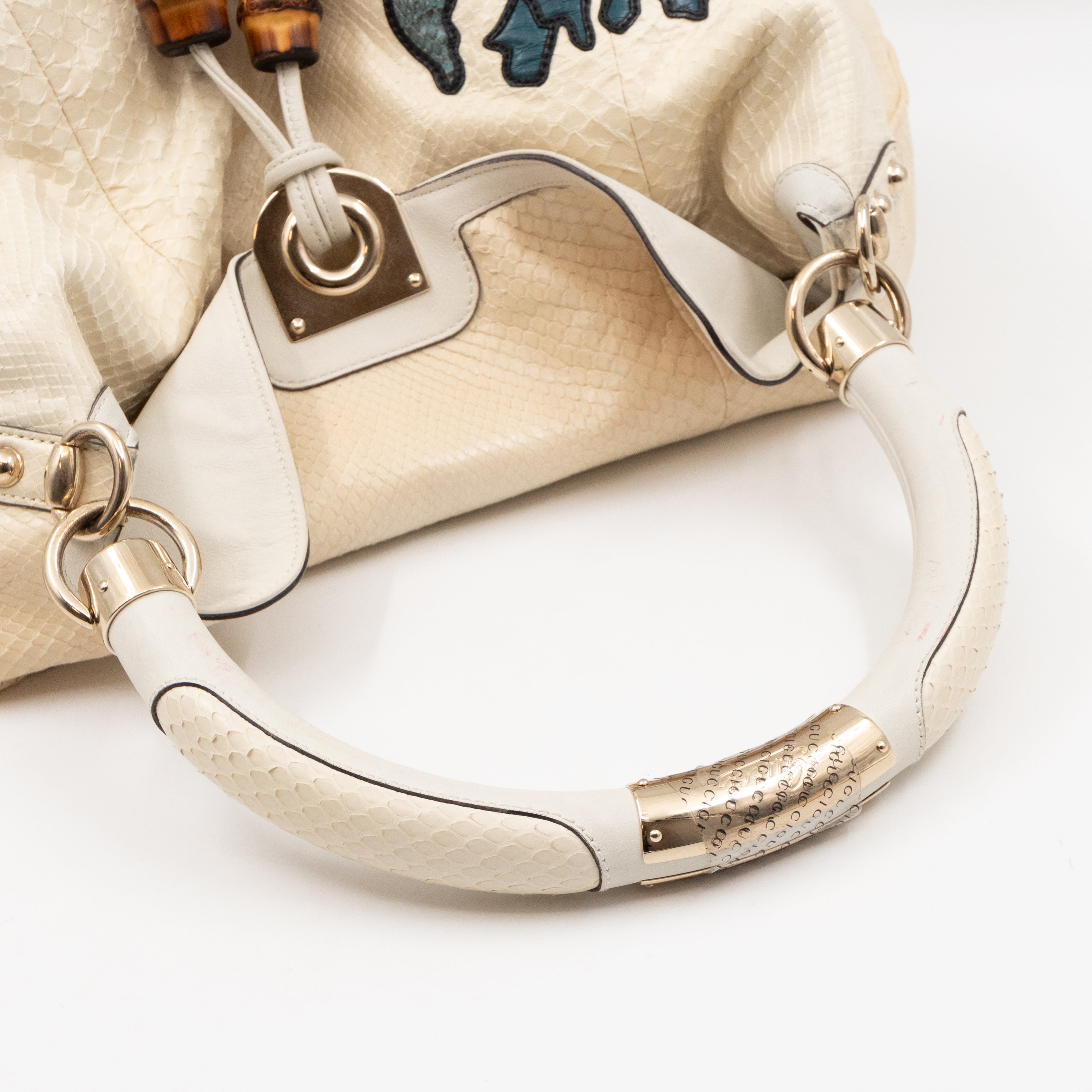 Large Indy Top Handle Bag White Python Leather Tattoo