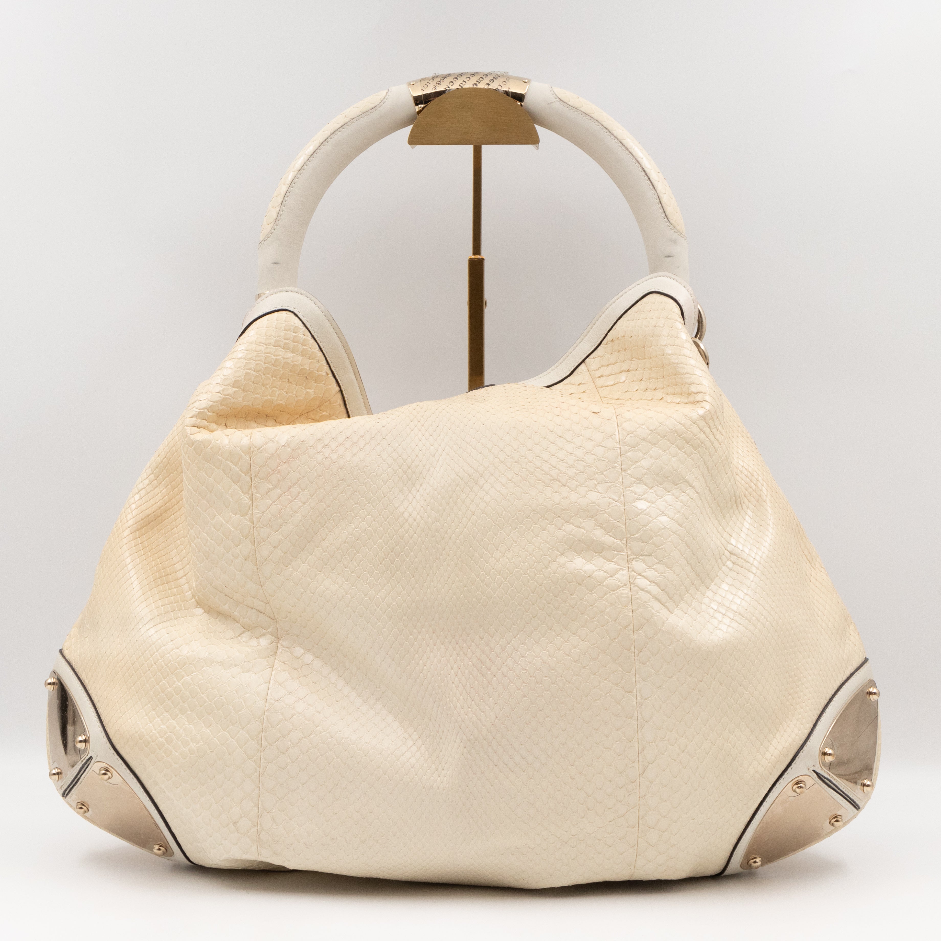 Large Indy Top Handle Bag White Python Leather Tattoo