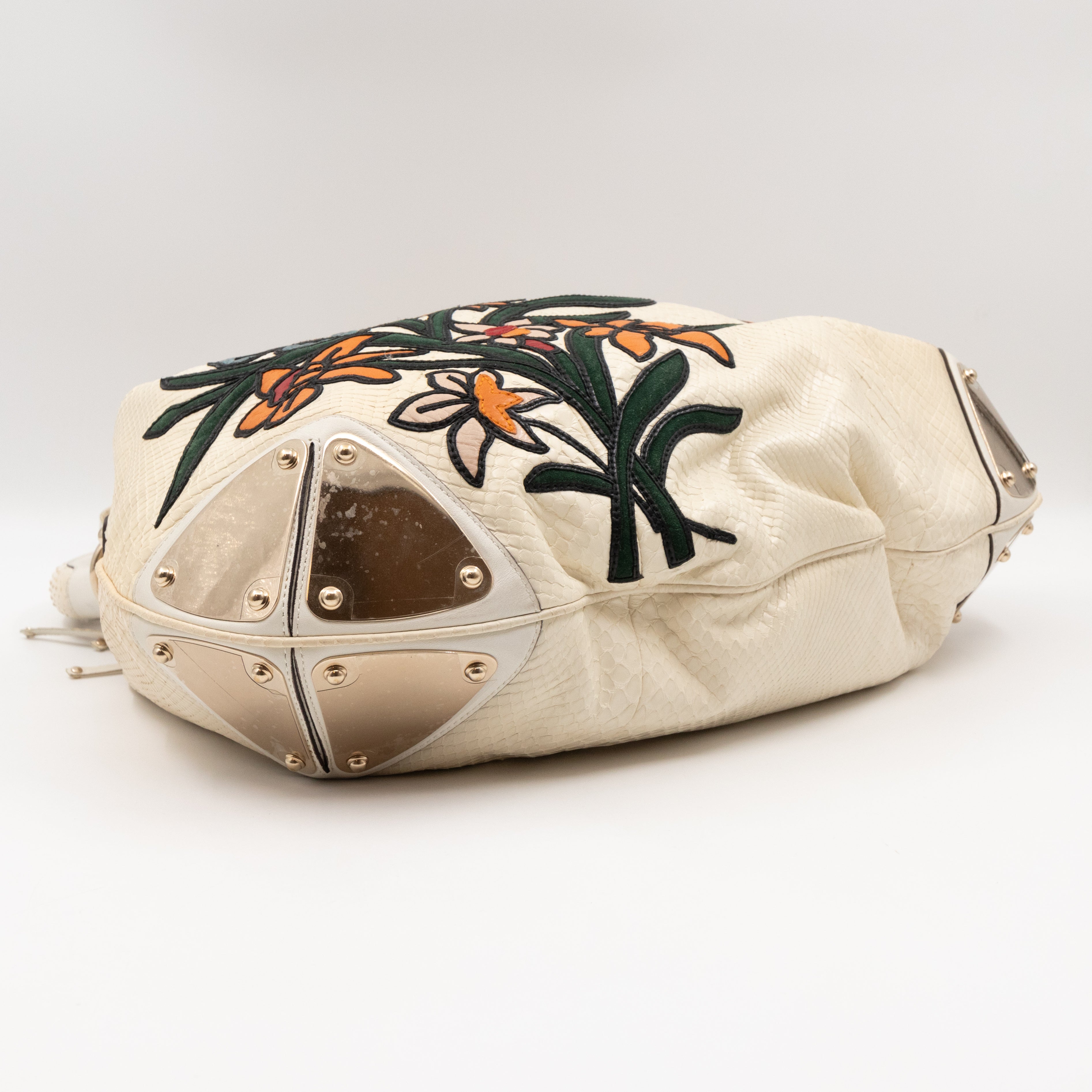 Large Indy Top Handle Bag White Python Leather Tattoo