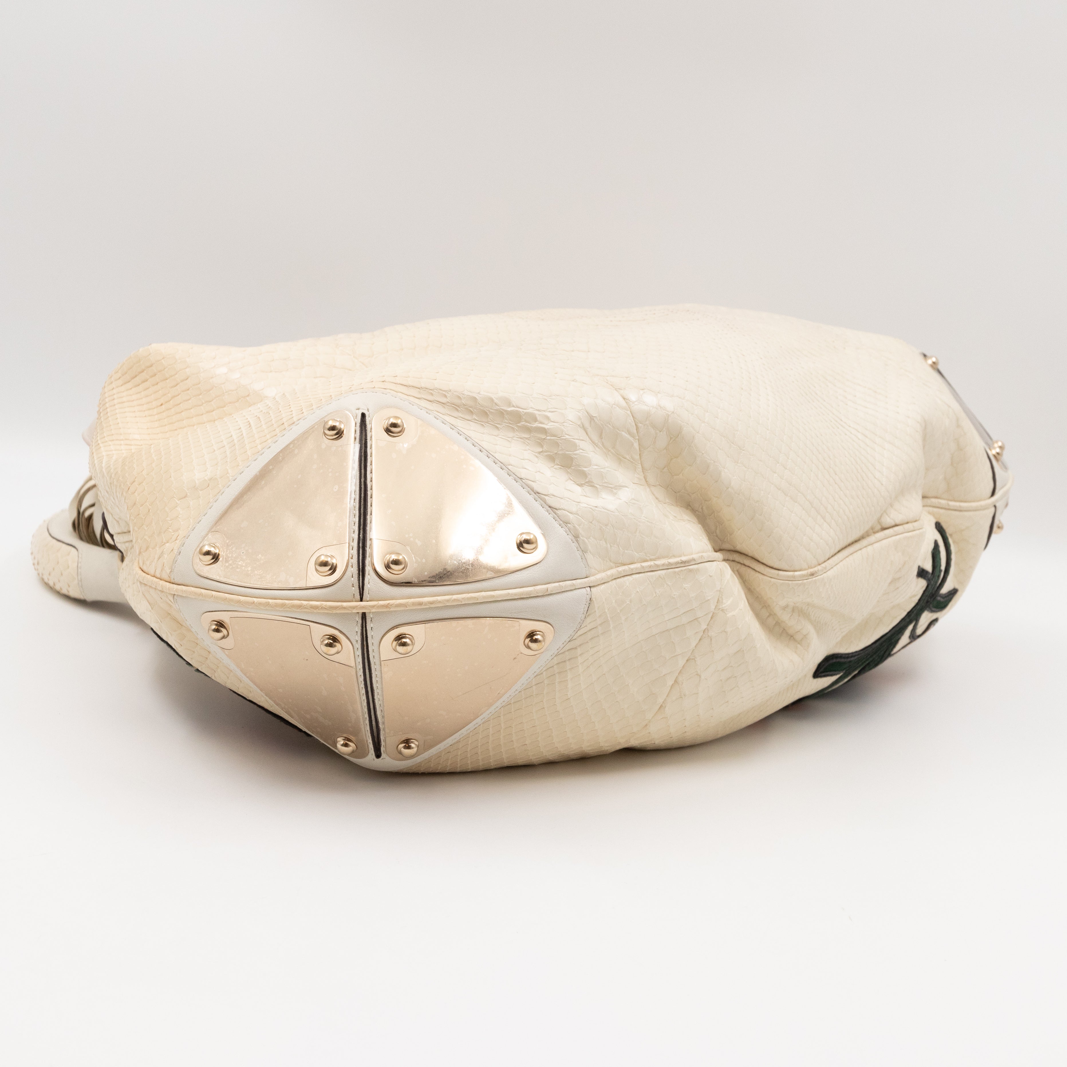 Large Indy Top Handle Bag White Python Leather Tattoo