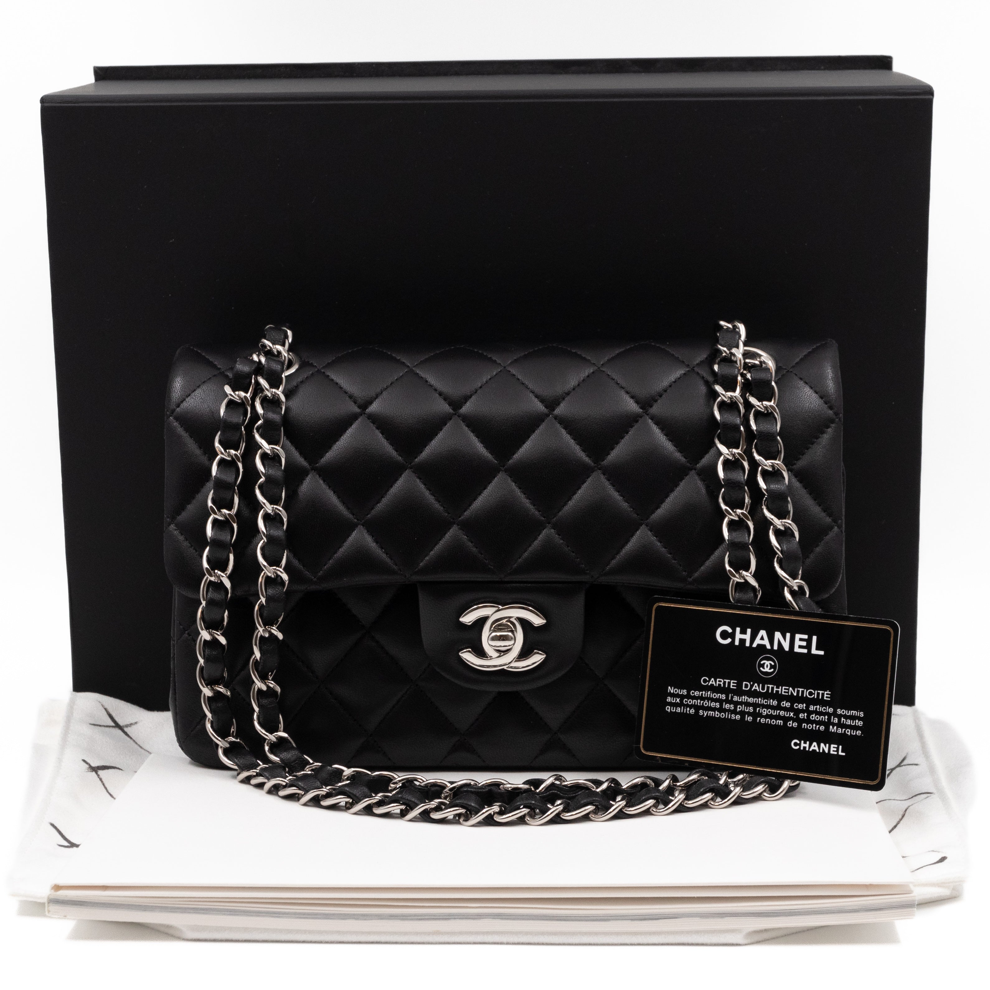Chanel Classic Double Flap Small Black Lambskin Silver Hardware