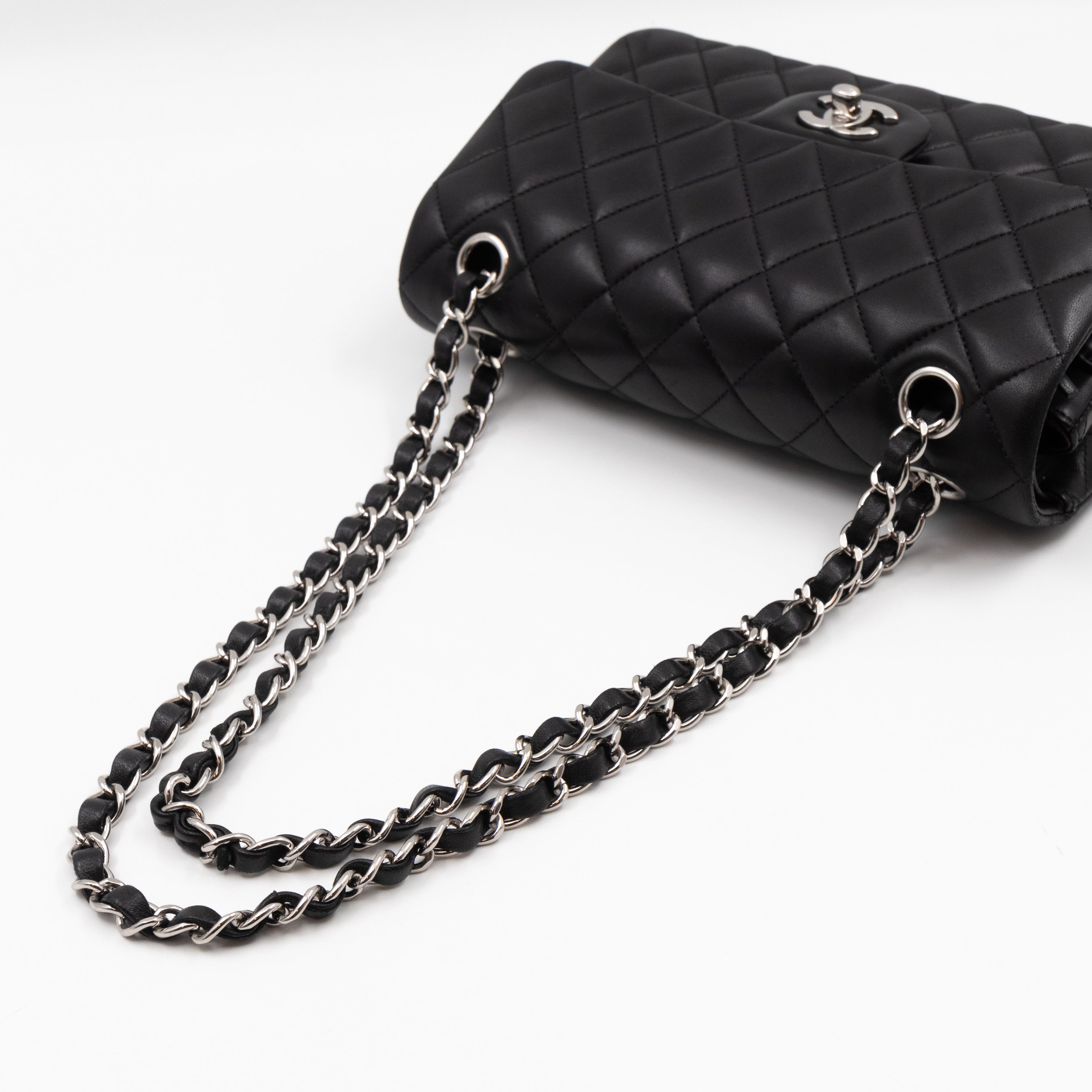 Classic Double Flap Small Black Lambskin Silver