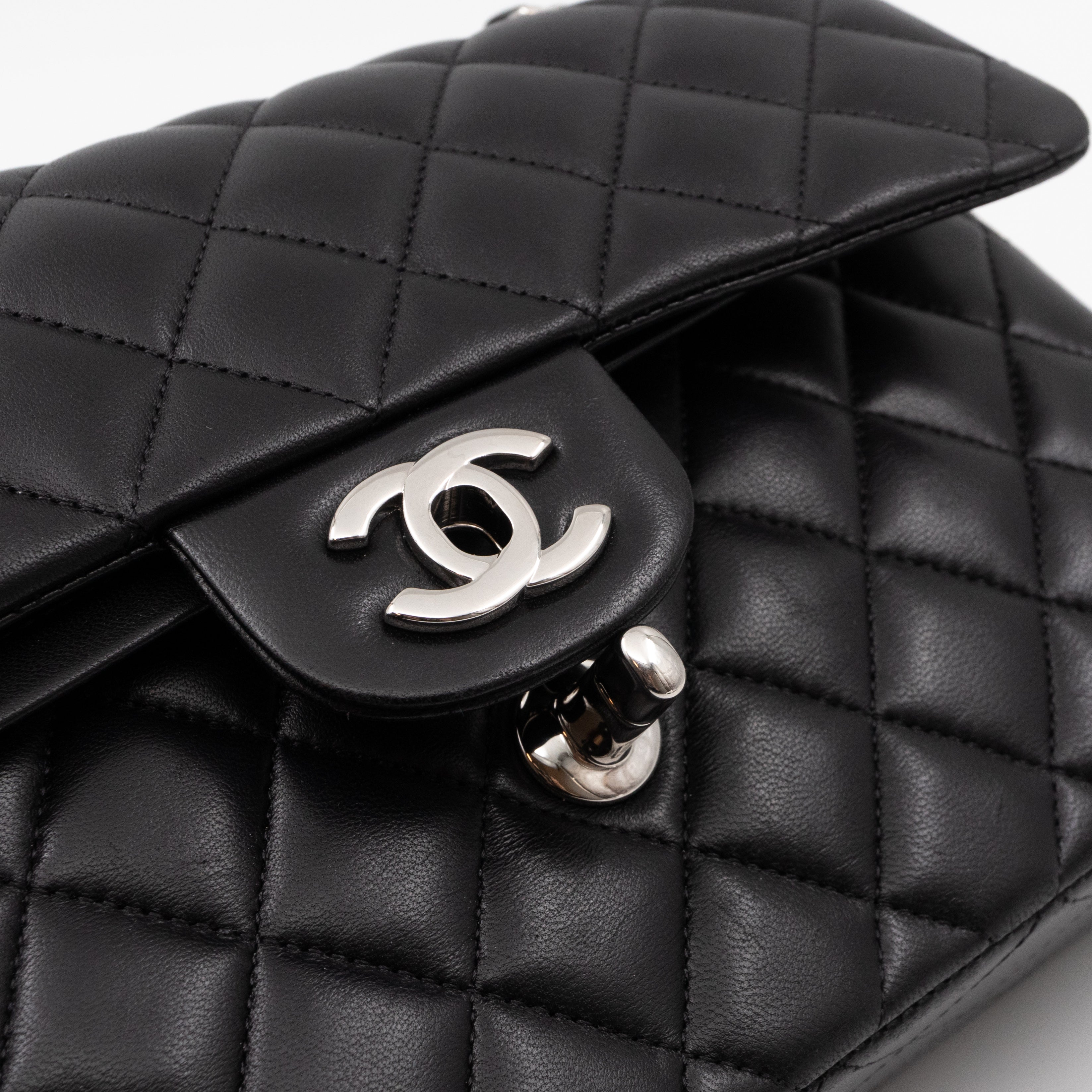 Classic Double Flap Small Black Lambskin Silver