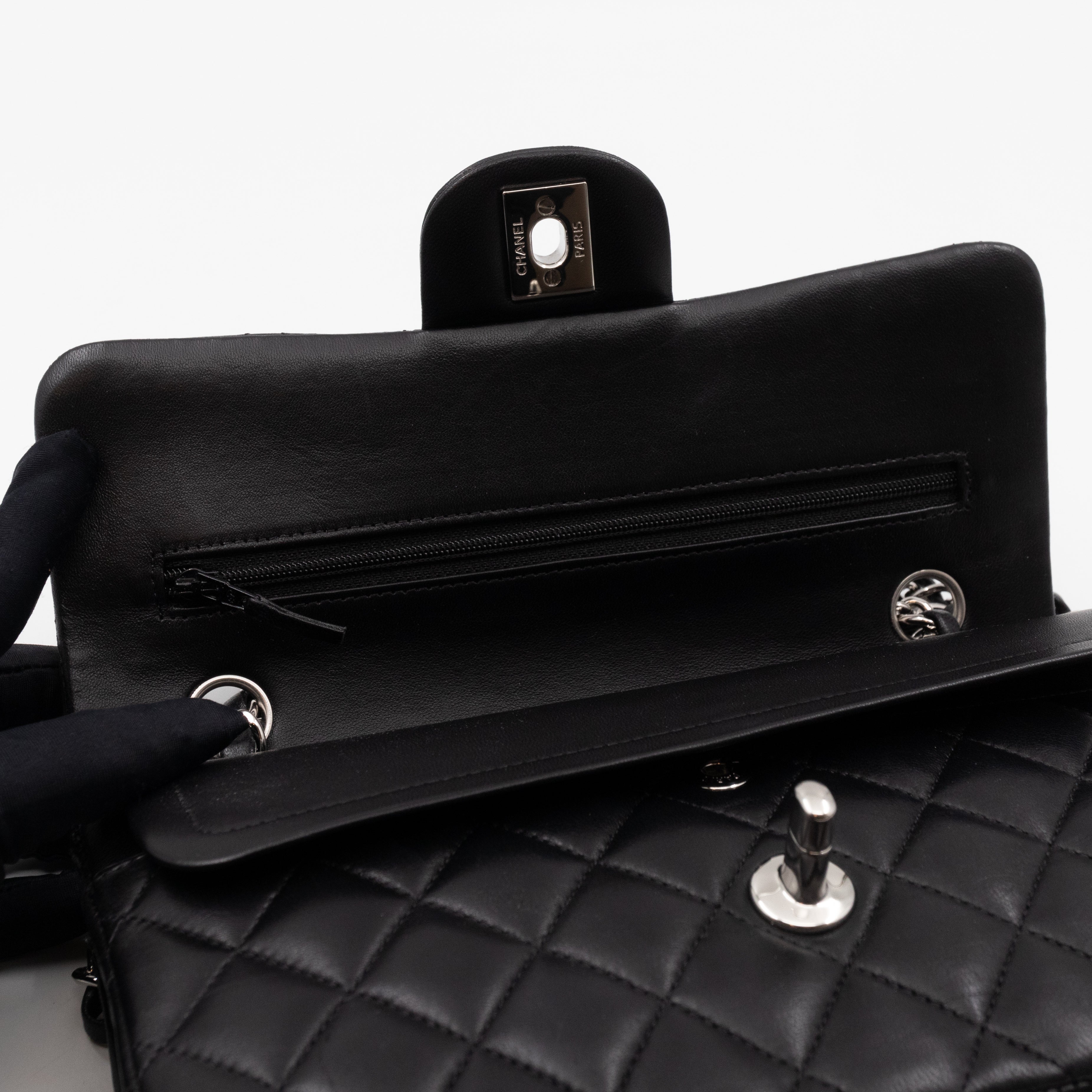 Classic Double Flap Small Black Lambskin Silver