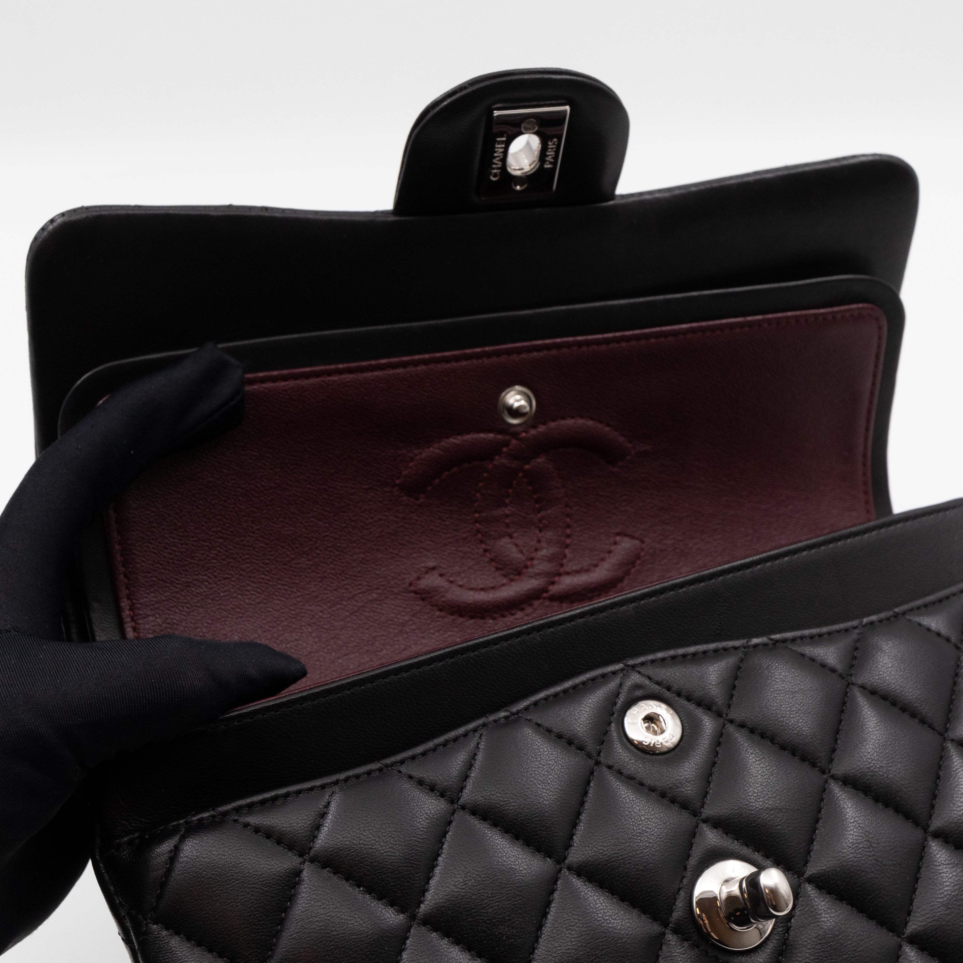 Classic Double Flap Small Black Lambskin Silver