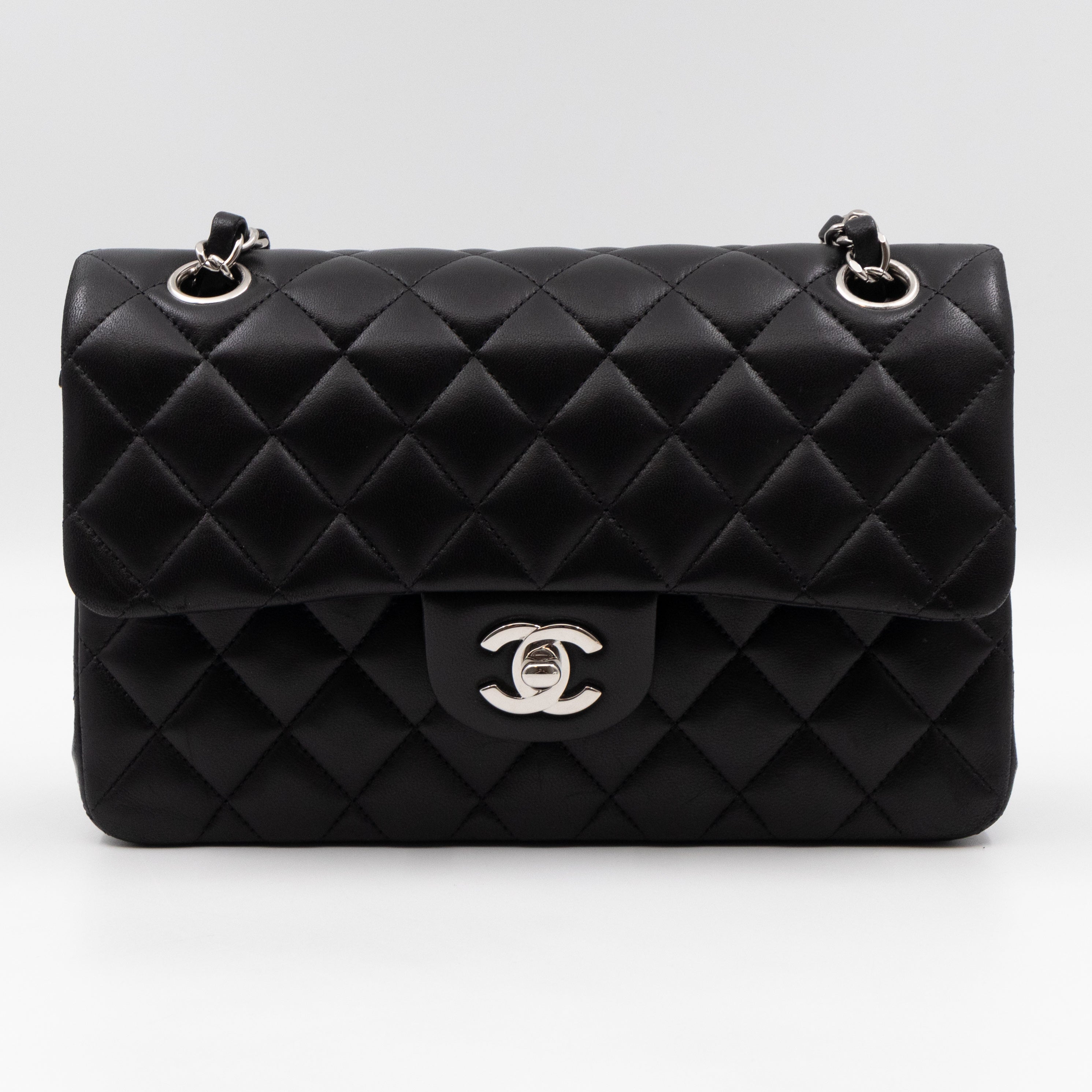 Classic Double Flap Small Black Lambskin Silver