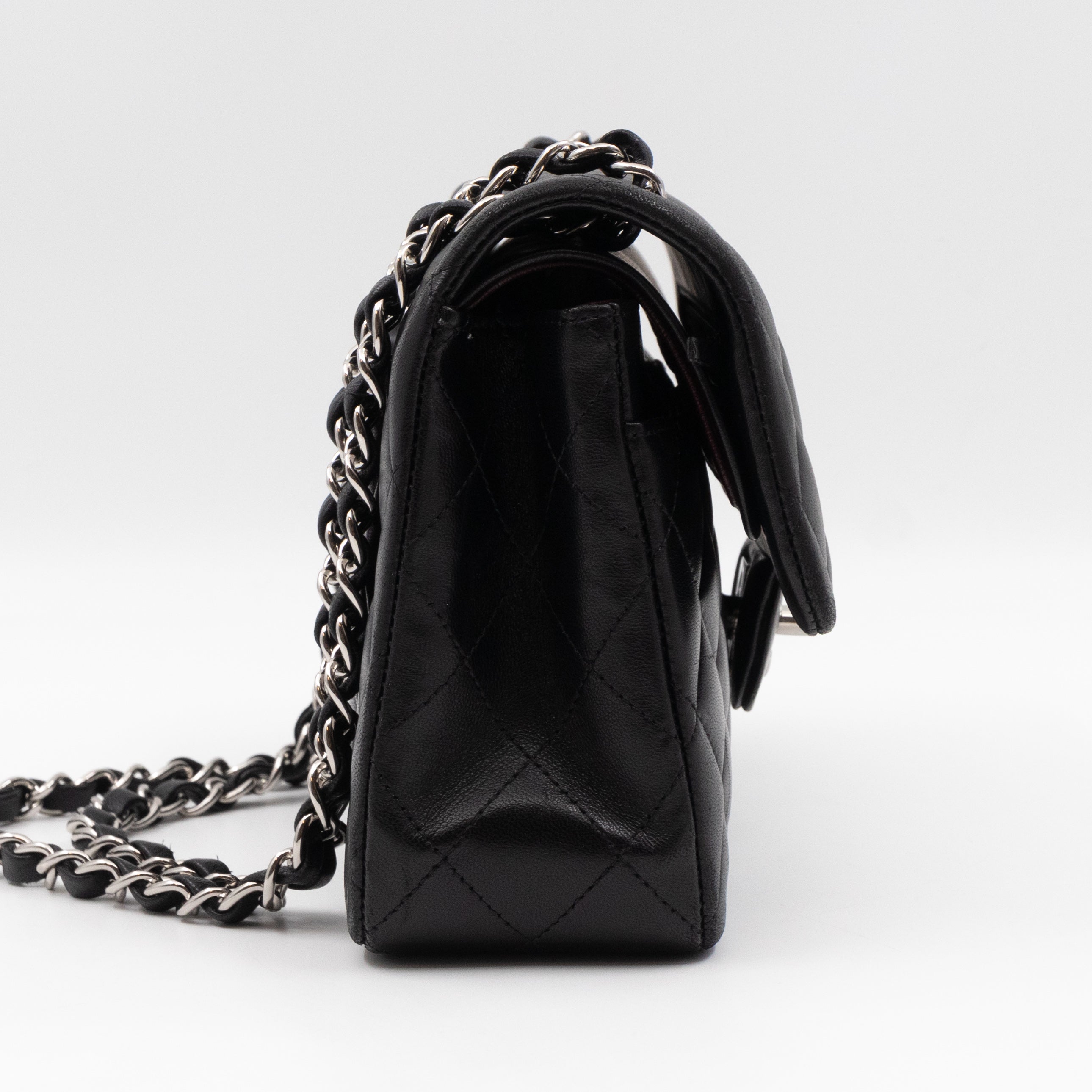 Classic Double Flap Small Black Lambskin Silver