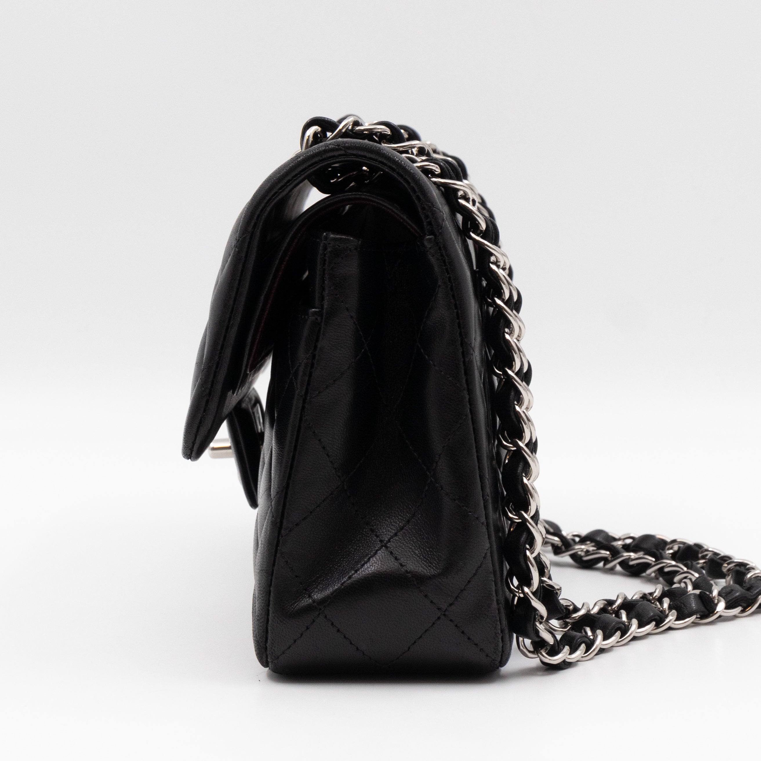 Classic Double Flap Small Black Lambskin Silver