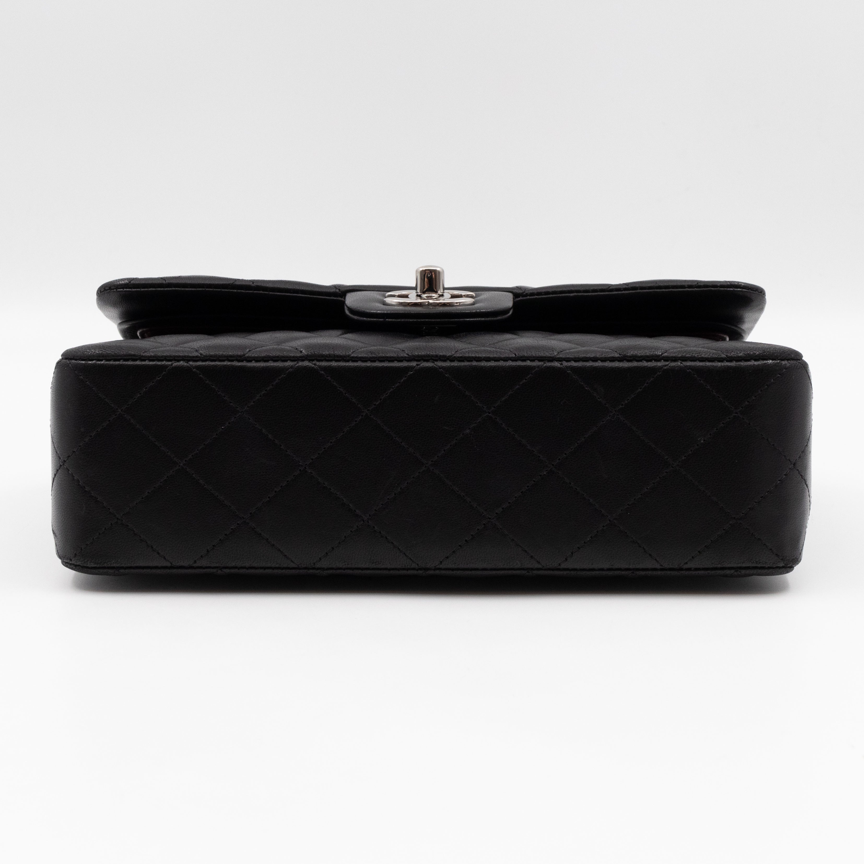 Classic Double Flap Small Black Lambskin Silver