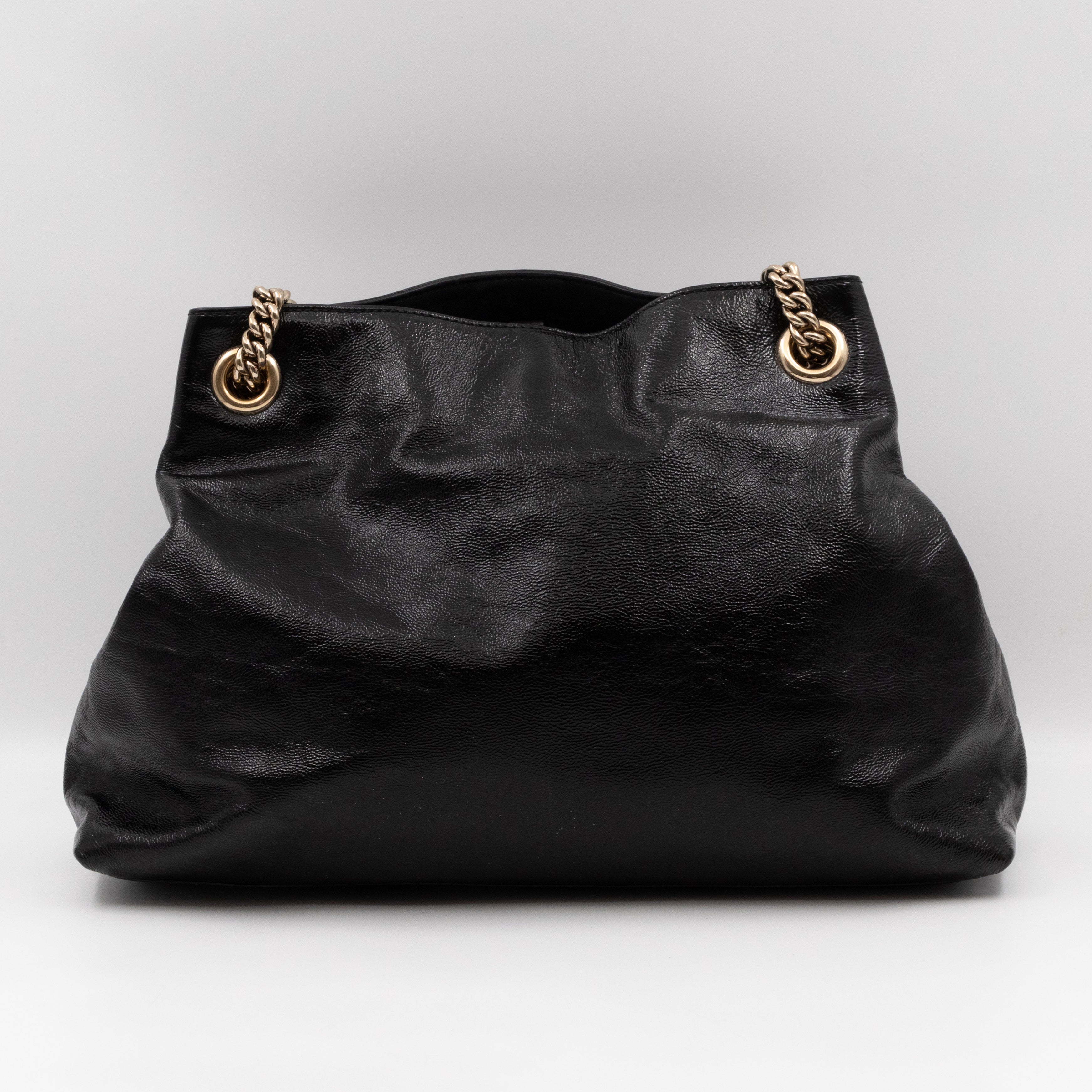 Soho Tassel Chain Tote Crumpled Black Patent Leather